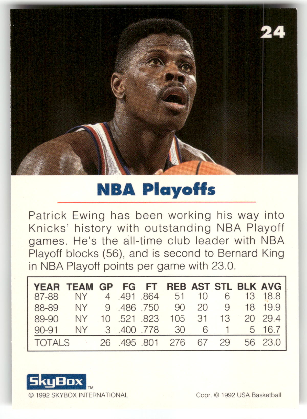 Basketball NBA Patrick Ewing - 1992 SkyBox USA Basketball - New York Knicks #24 Trading Card Original