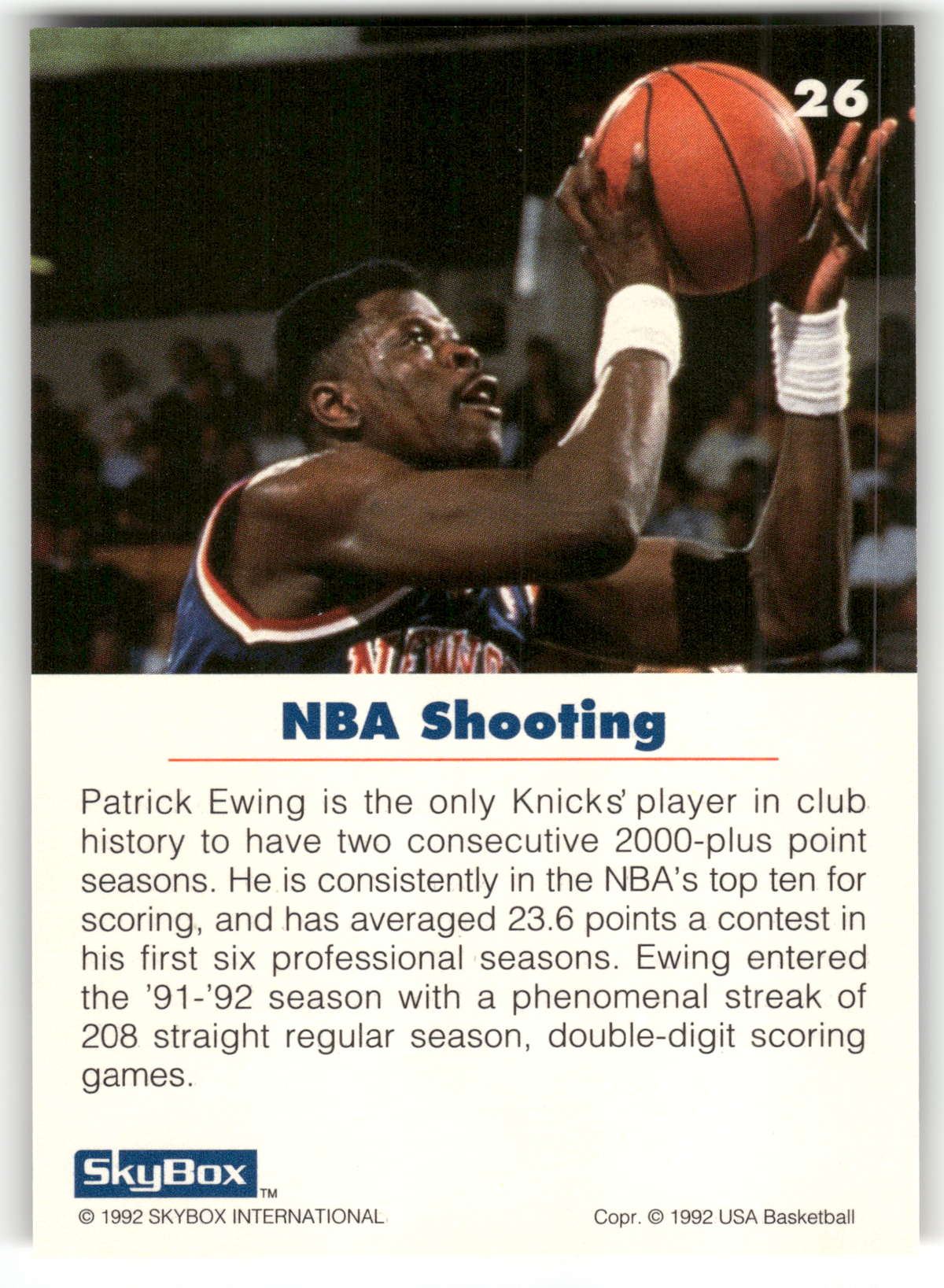 Basketball NBA Patrick Ewing - 1992 SkyBox USA Basketball - New York Knicks #26 Trading Card Original