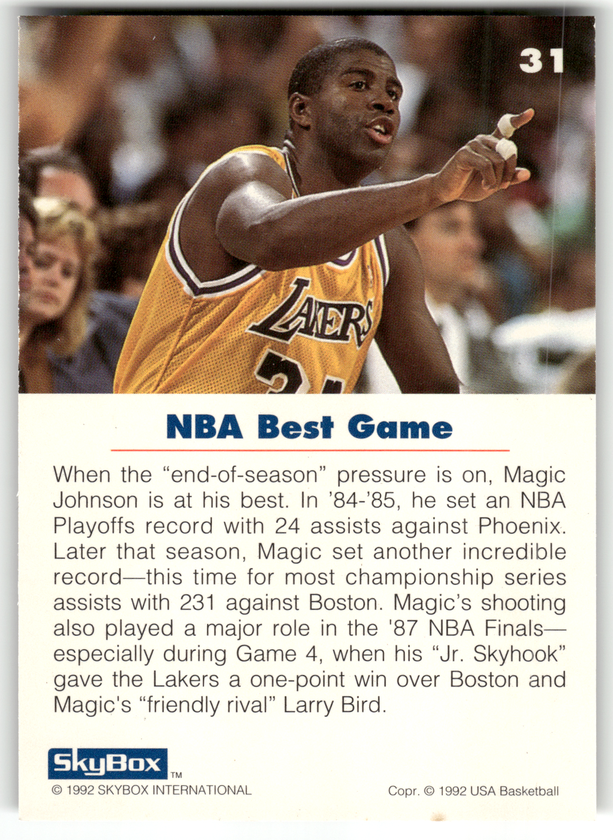 Basketball NBA Earvin 'Magic' Johnson - 1992 SkyBox USA Basketball - Los Angeles Lakers #31 Trading Card Original