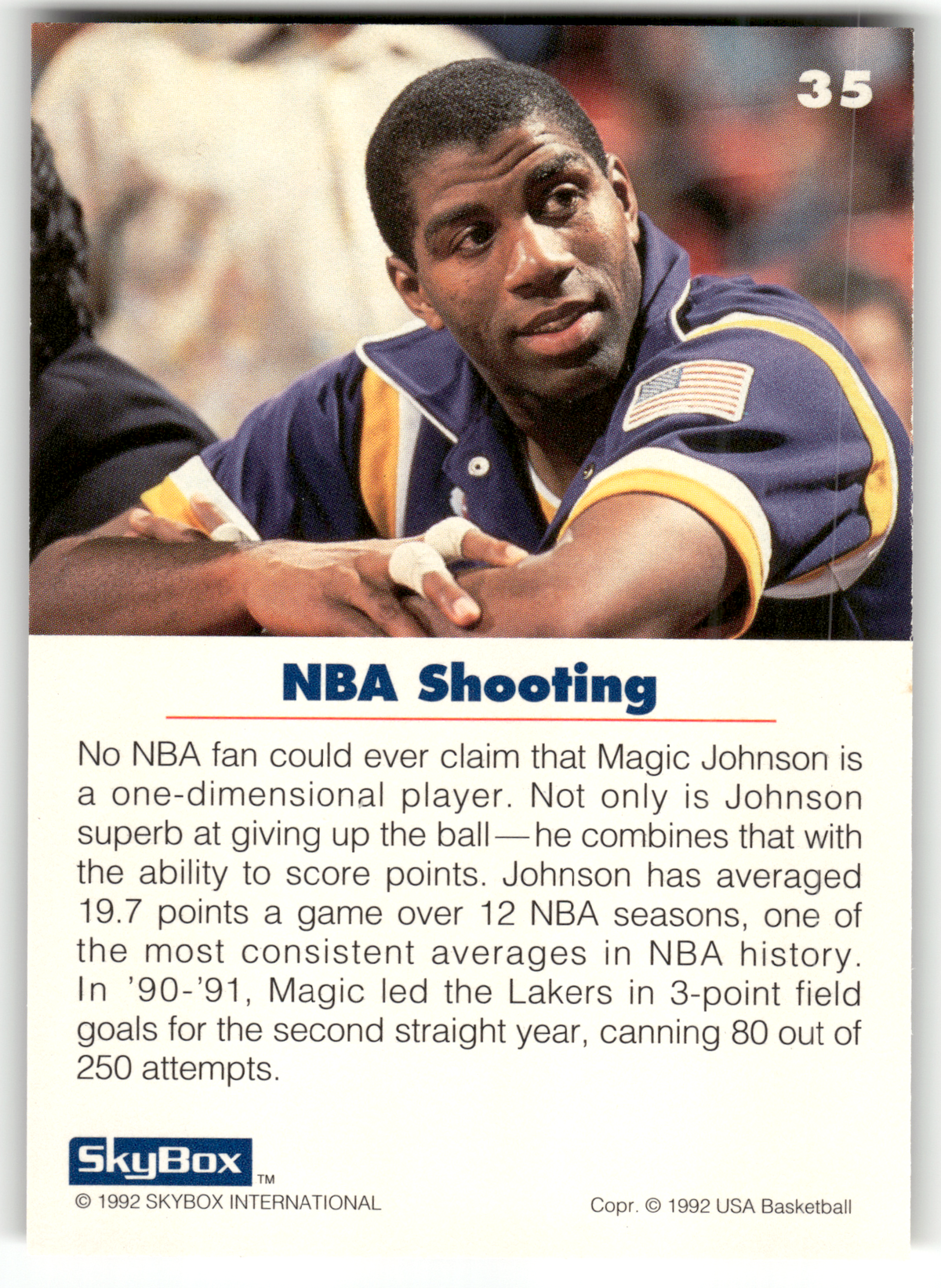 Basketball NBA Earvin 'Magic' Johnson - 1992 SkyBox USA Basketball - Los Angeles Lakers #35 Trading Card Original