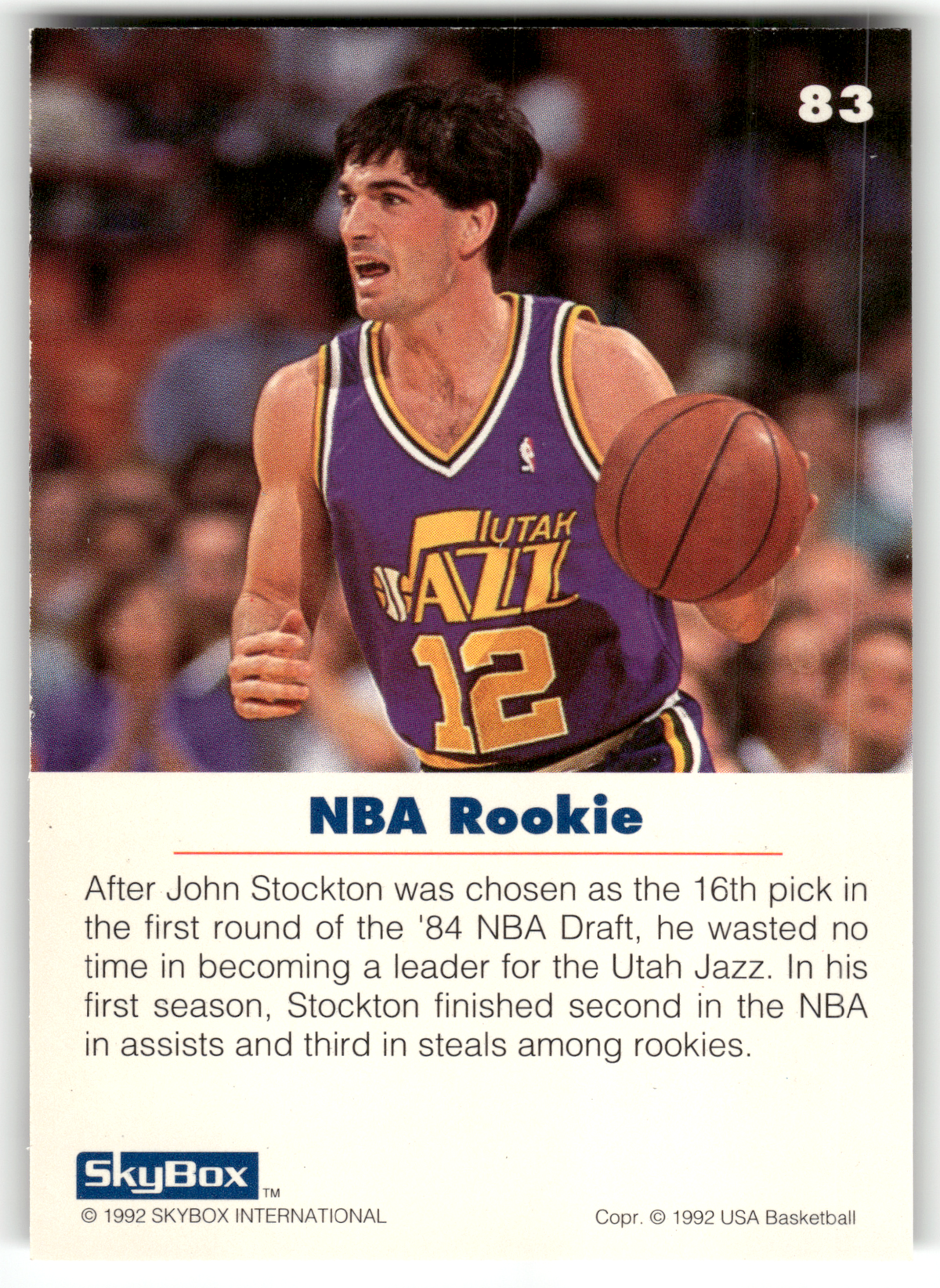 Basketball NBA John Stockton - 1992 SkyBox USA Basketball - Utah Jazz #83 Trading Card Original