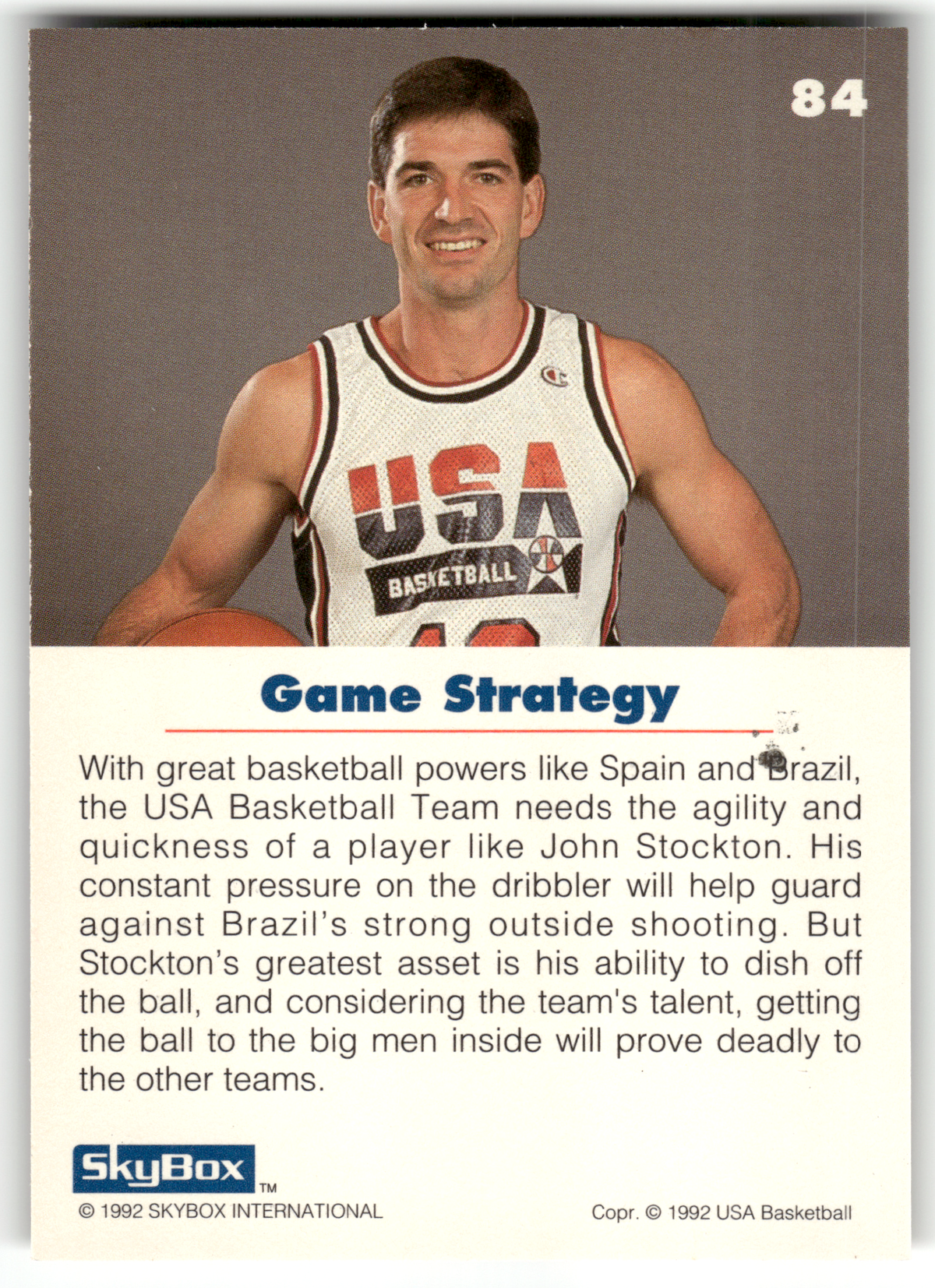 Basketball NBA John Stockton - 1992 SkyBox USA Basketball - USA Basketball #84 Trading Card Original