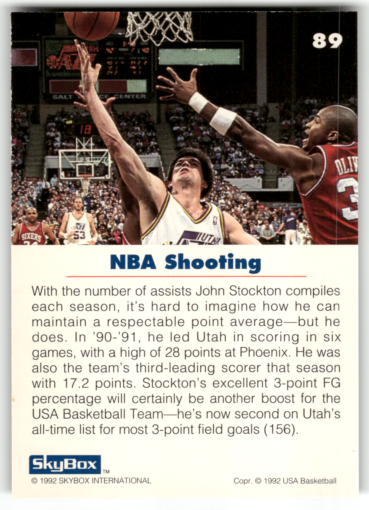 Basketball NBA John Stockton - 1992 SkyBox USA Basketball - Utah Jazz #89 Trading Card Original