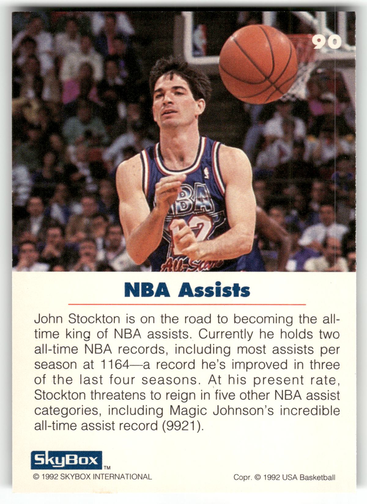 Basketball NBA John Stockton - 1992 SkyBox USA Basketball - Utah Jazz #90 Trading Card Original