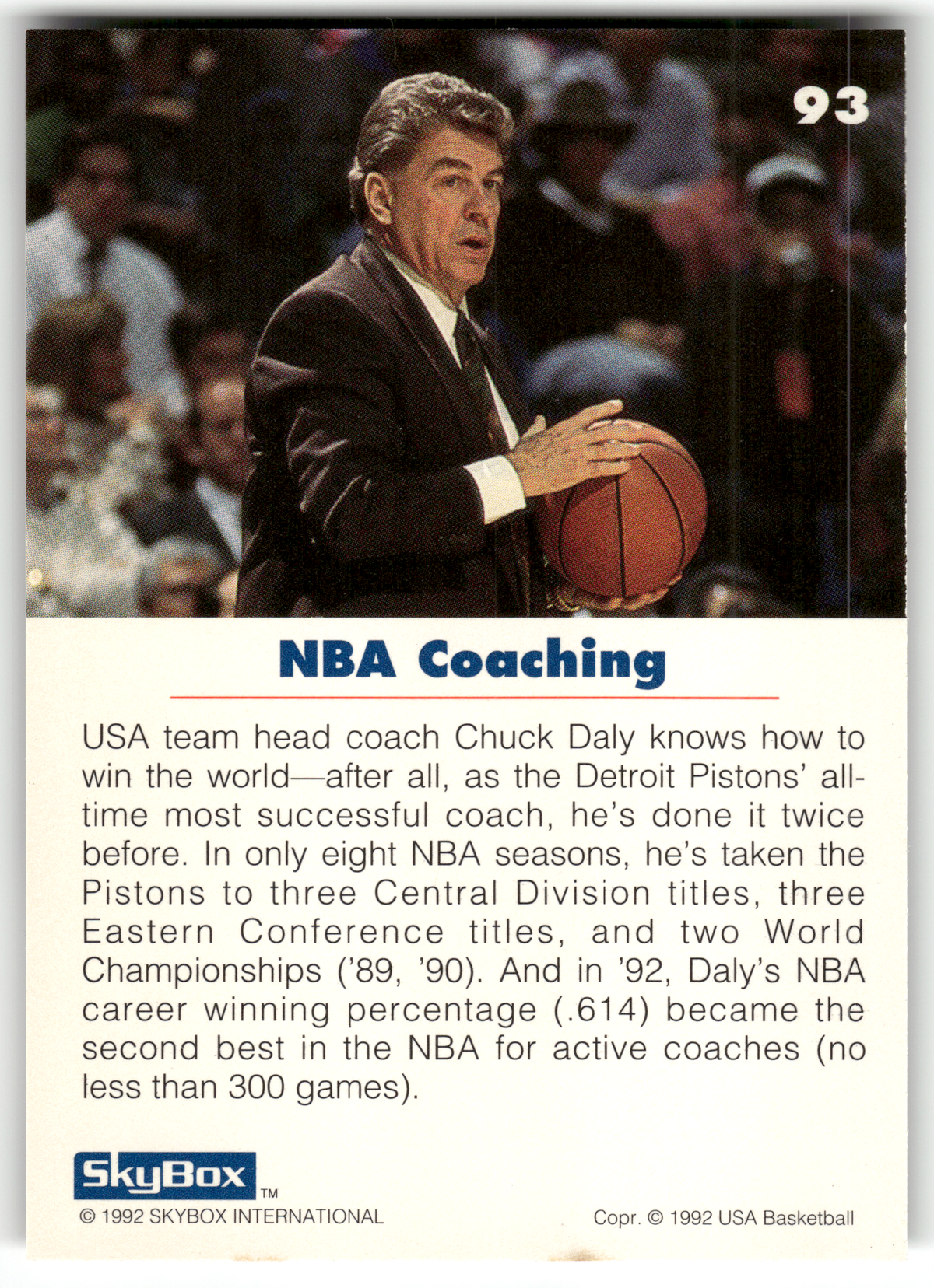 Basketball NBA Chuck Daly - 1992 SkyBox USA Basketball - USA Basketball #93 Trading Card Original