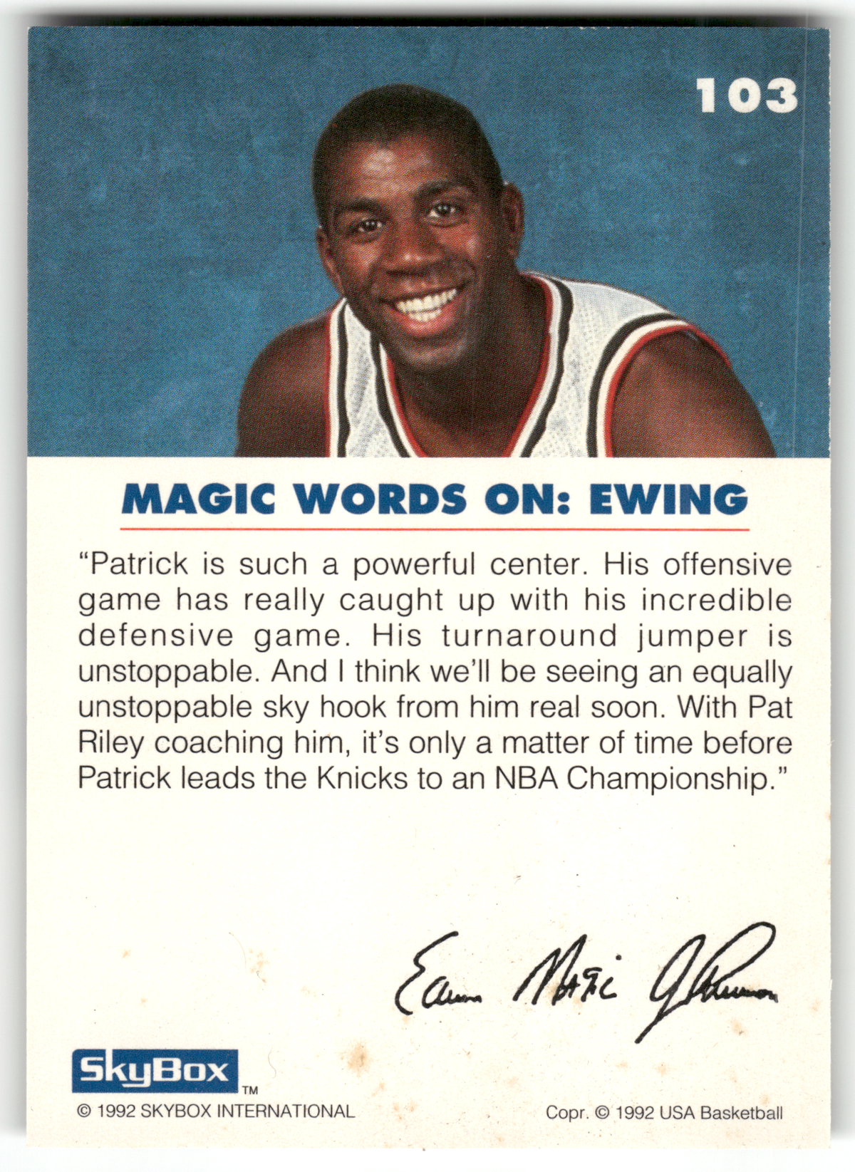 Basketball NBA Patrick Ewing - 1992 SkyBox USA Basketball - New York Knicks #103 Trading Card Original