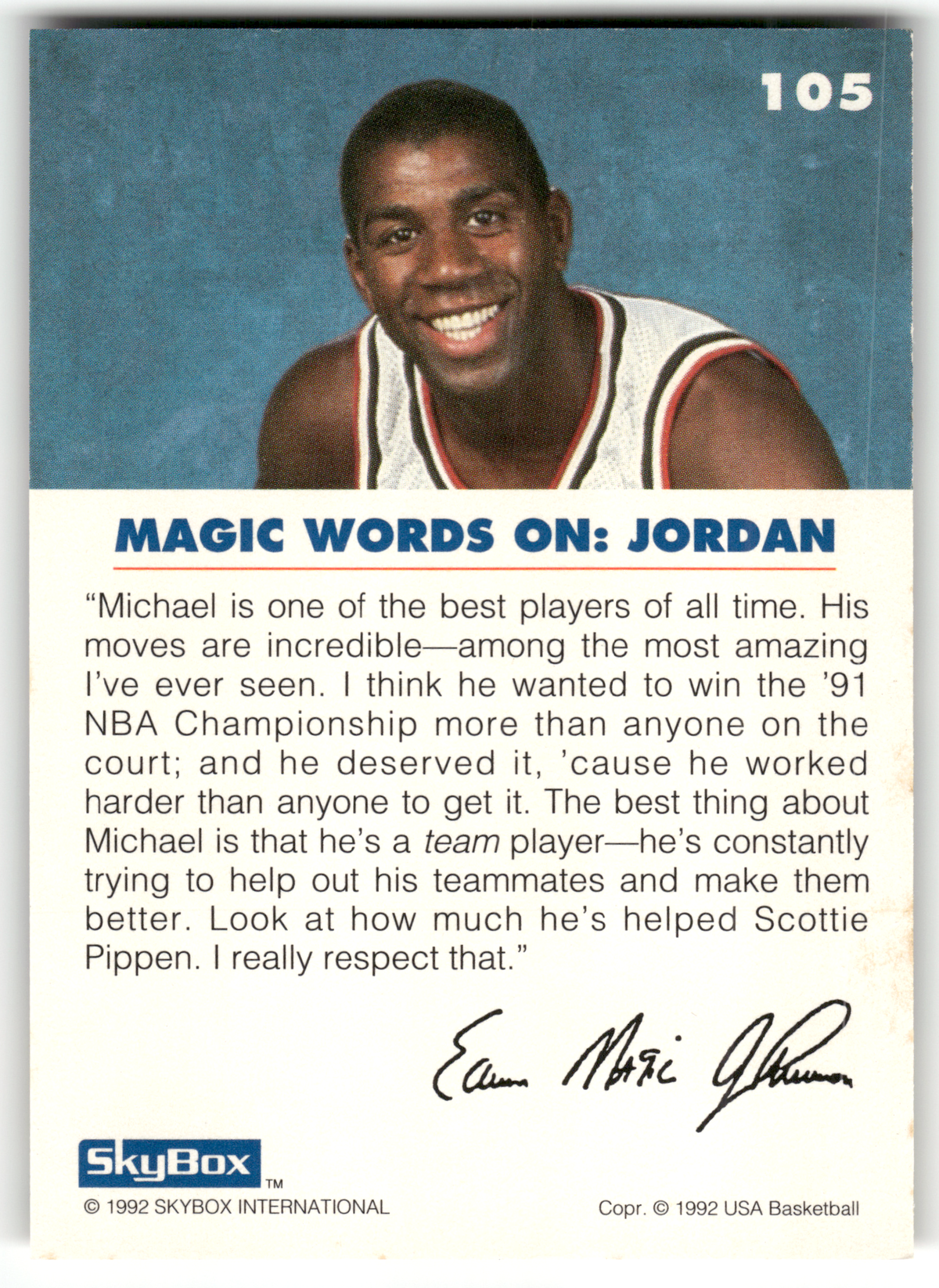 Basketball NBA Michael Jordan - 1992 SkyBox USA Basketball - Chicago Bulls #105 Trading Card Original
