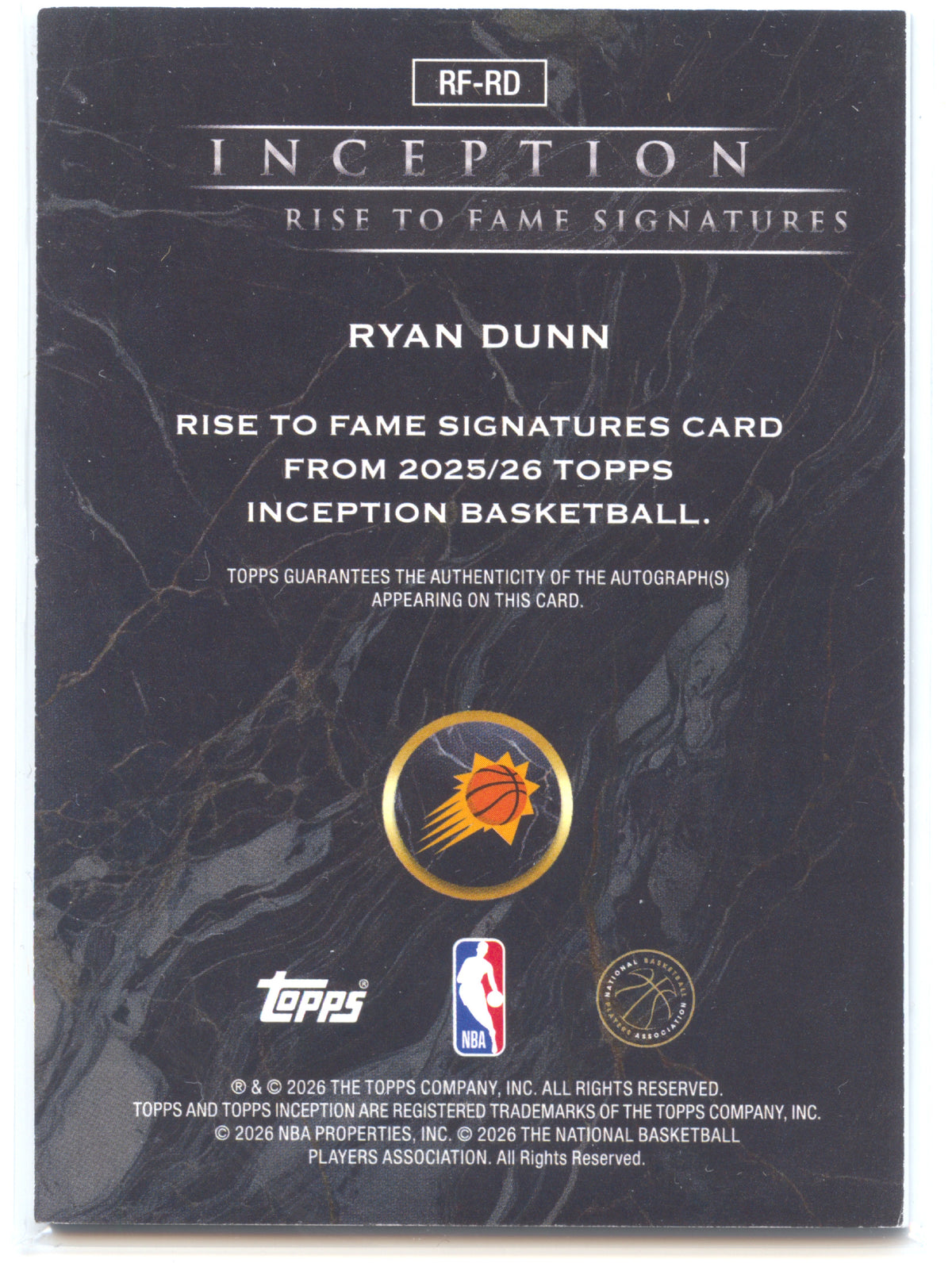 Basketball NBA Ryan Dunn - 2025-26 Topps Inception Basketball - Auto - Phoenix Suns #RF-RD Trading Card Original