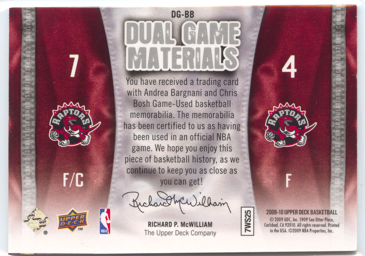 Basketball NBA Andrea Bargnani - 2009-10 Upper Deck Basketball - Game Used Double Relic - Toronto Raptors #DG-BB Trading Card Original