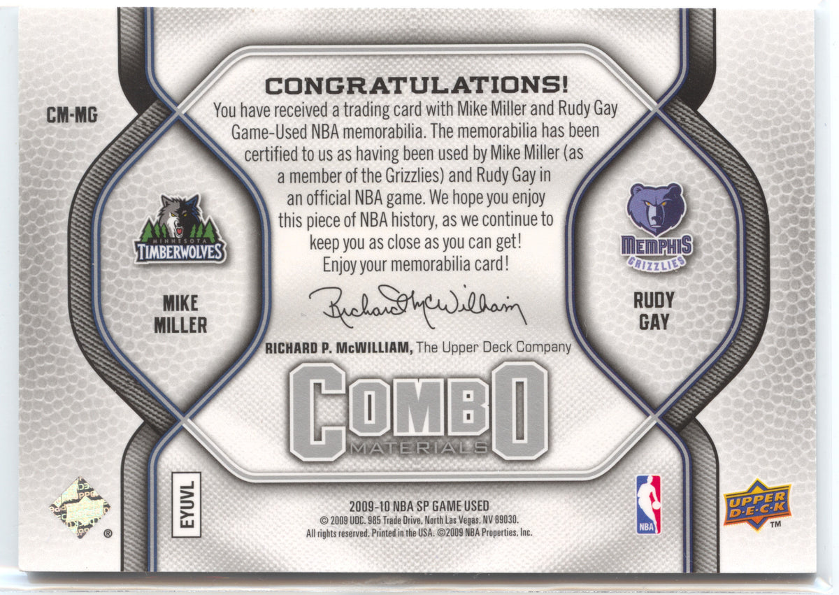 Basketball NBA Mike Miller - 2009-10 NBA SP Game Used - Game-Used Double Relic /499 - Minnesota Timberwolves / Memphis Grizzlies #CM-MG Trading Card Original