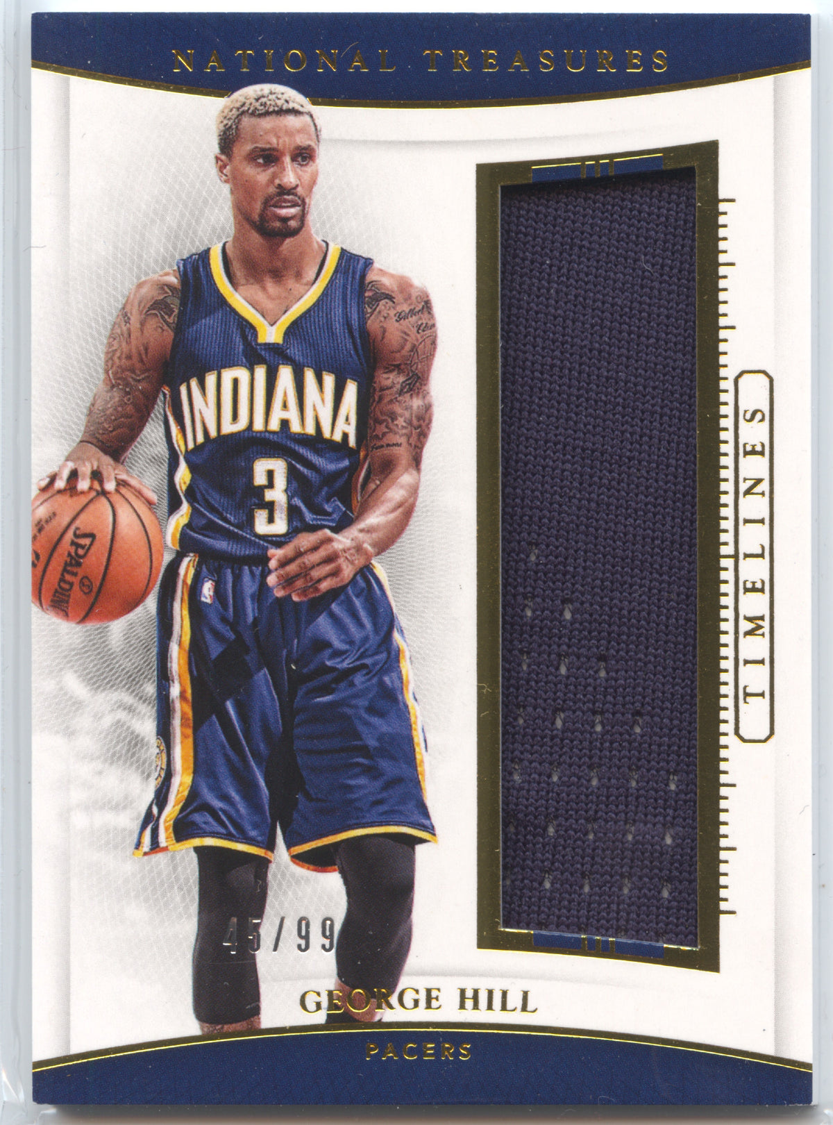 Basketball NBA George Hill - 2015-16 Panini National Treasures Basketball - Game-Worn Relic /99 - Indiana Pacers #26 Trading Card Original