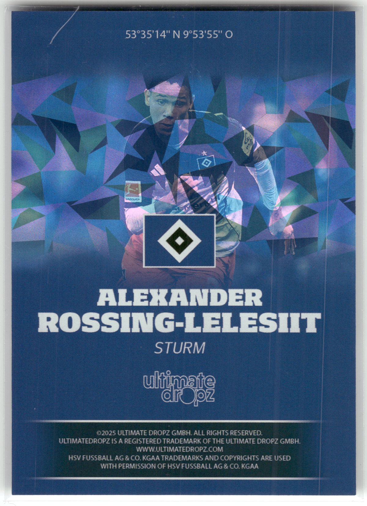 Fußball Alexander Rossing-Lelesiit - 2025 Ultimate Dropz HSV - Hamburger SV Trading Card Original