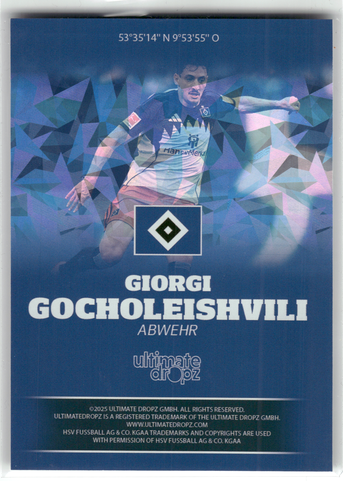 Fußball Giorgi Gocholeishvili - 2025 Ultimate Dropz HSV - Hamburger SV Trading Card Original