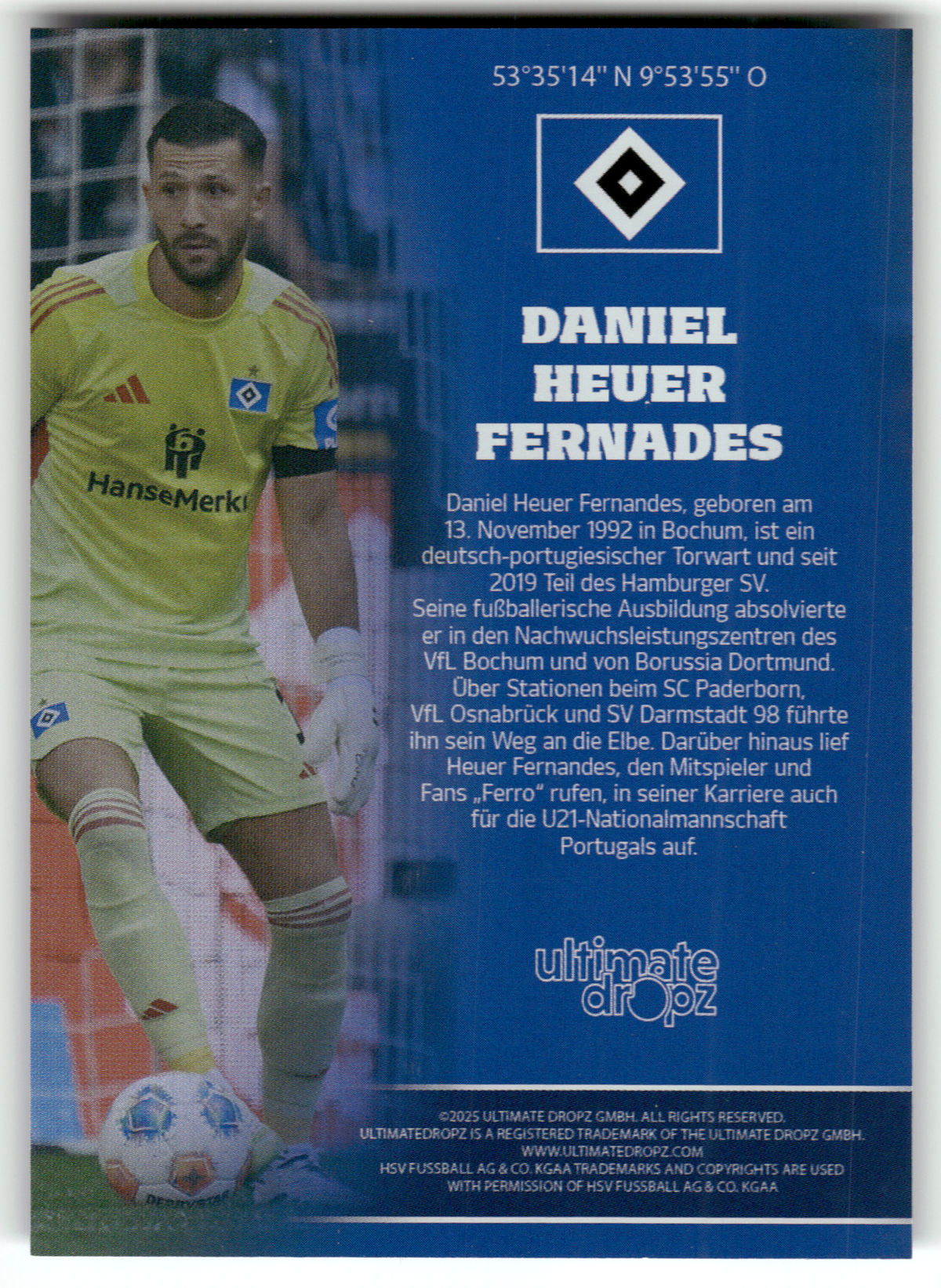 Fußball Daniel Heuer Fernandes - 2025 Ultimate Dropz Hamburger SV - Hamburger SV #1 Trading Card Original