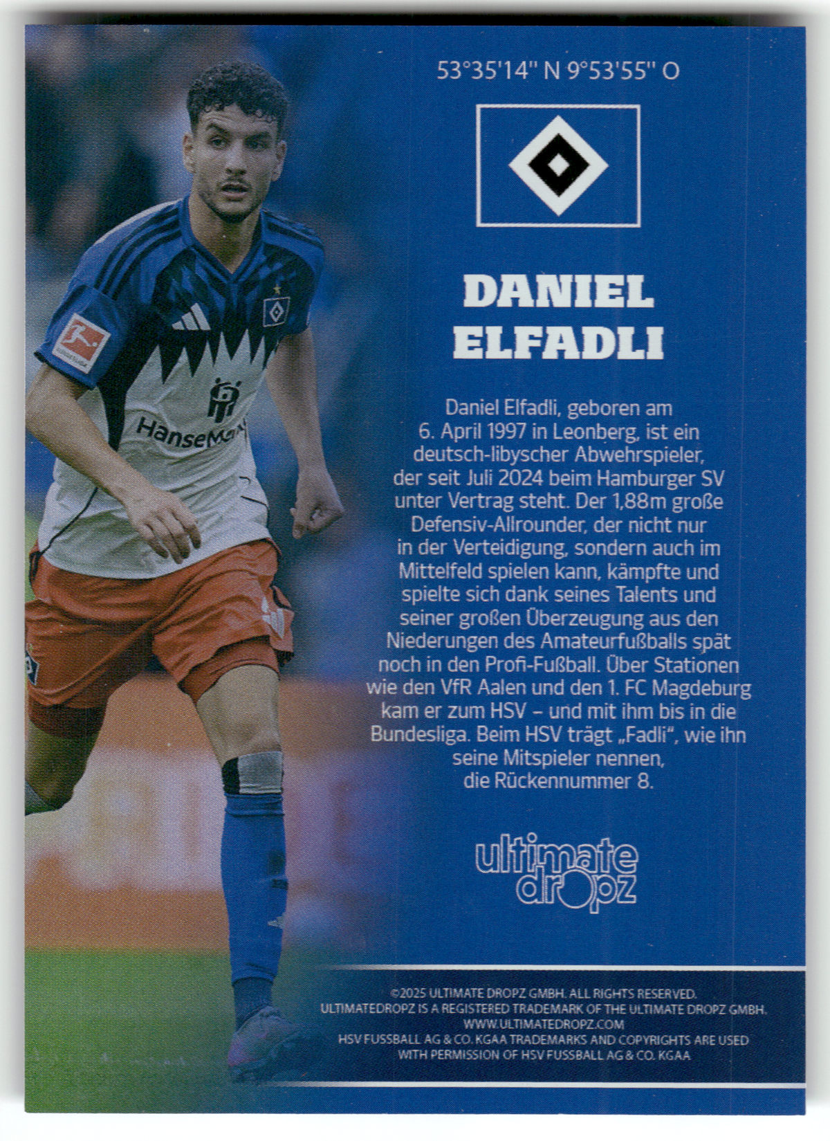 Fußball Daniel Elfadli - 2025 Ultimate Dropz HSV - Hamburger SV #8 Trading Card Original