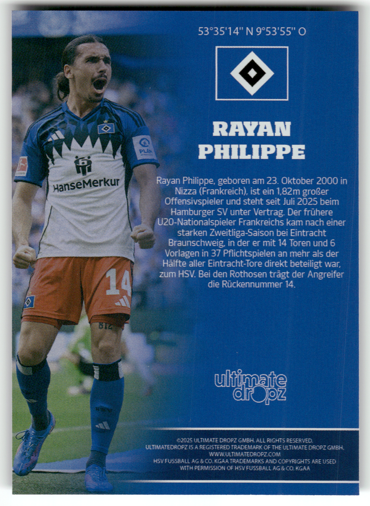 Fußball Rayan Philippe - 2025 Ultimate Dropz HSV - Hamburger SV #14 Trading Card Original