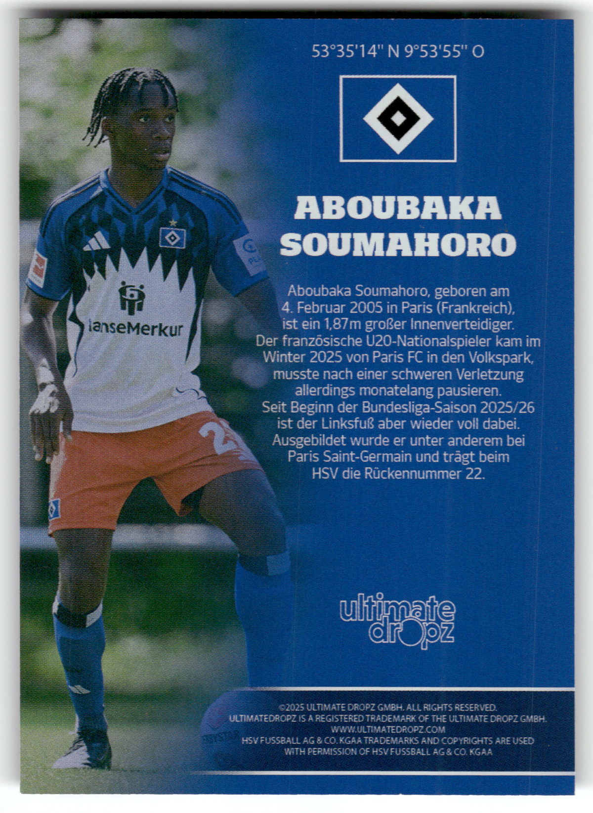 Fußball Aboubaka Soumahoro - 2025 Ultimate Dropz HSV - Hamburger SV #22 Trading Card Original