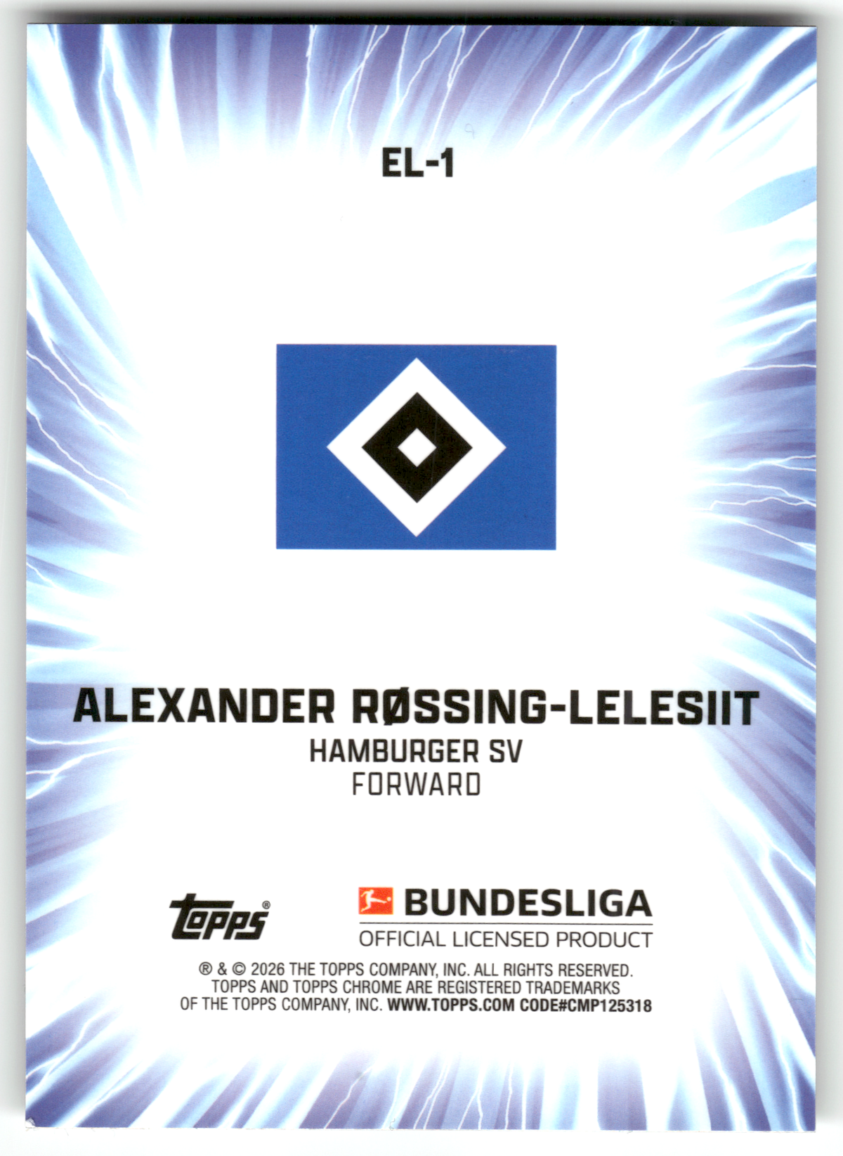 Fußball Alexander Røssing-Lelesiit Rookie - 2025-26 Topps Chrome Bundesliga - Hamburger SV #EL-1 Trading Card Original