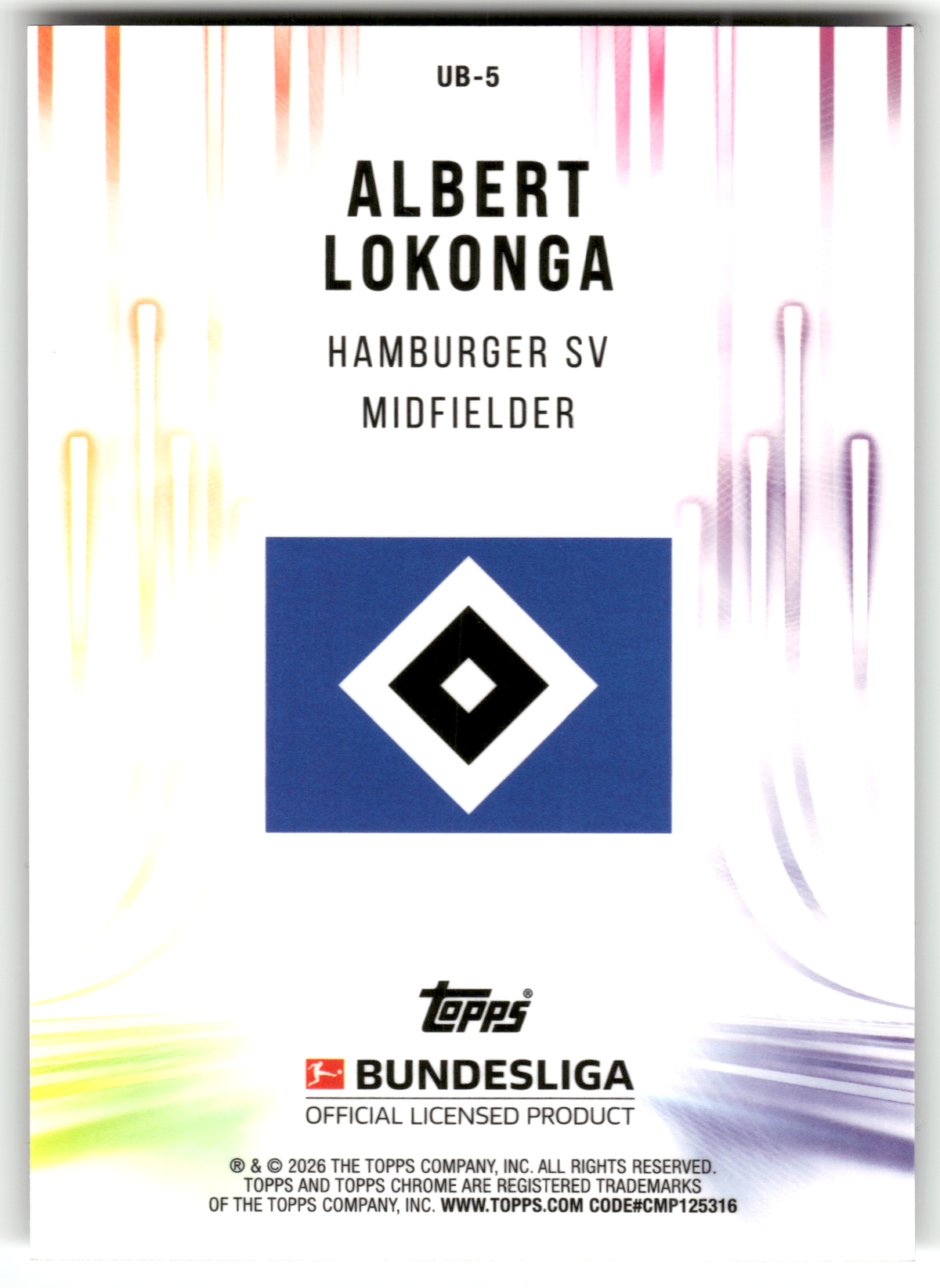 Fußball Albert Lokonga - 2025-26 Topps Chrome Bundesliga - Hamburger SV #UB-5 Trading Card Original