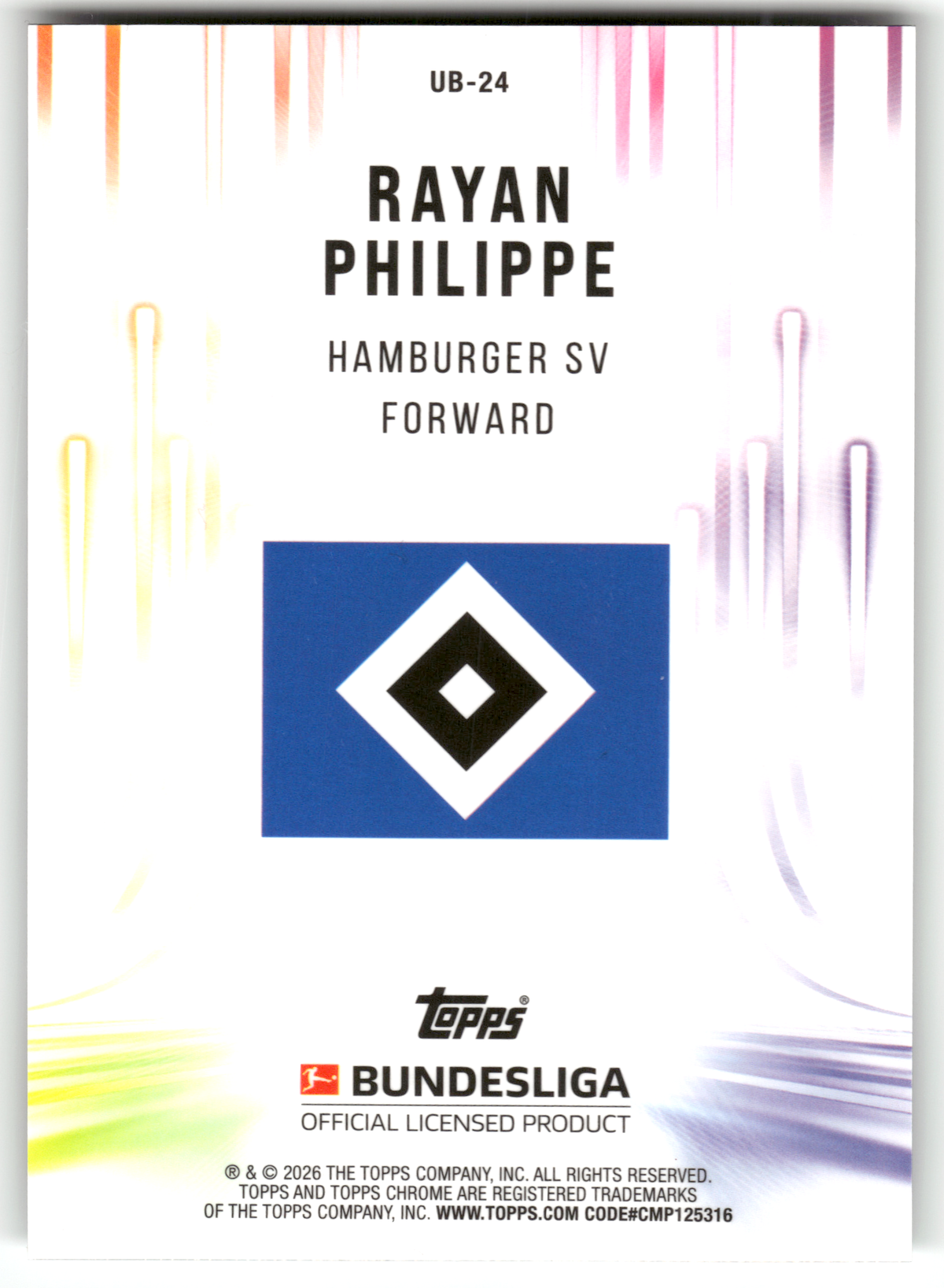 Fußball Rayan Philippe Rookie - 2025-26 Topps Chrome Bundesliga - Hamburger SV #UB-24 Trading Card Original