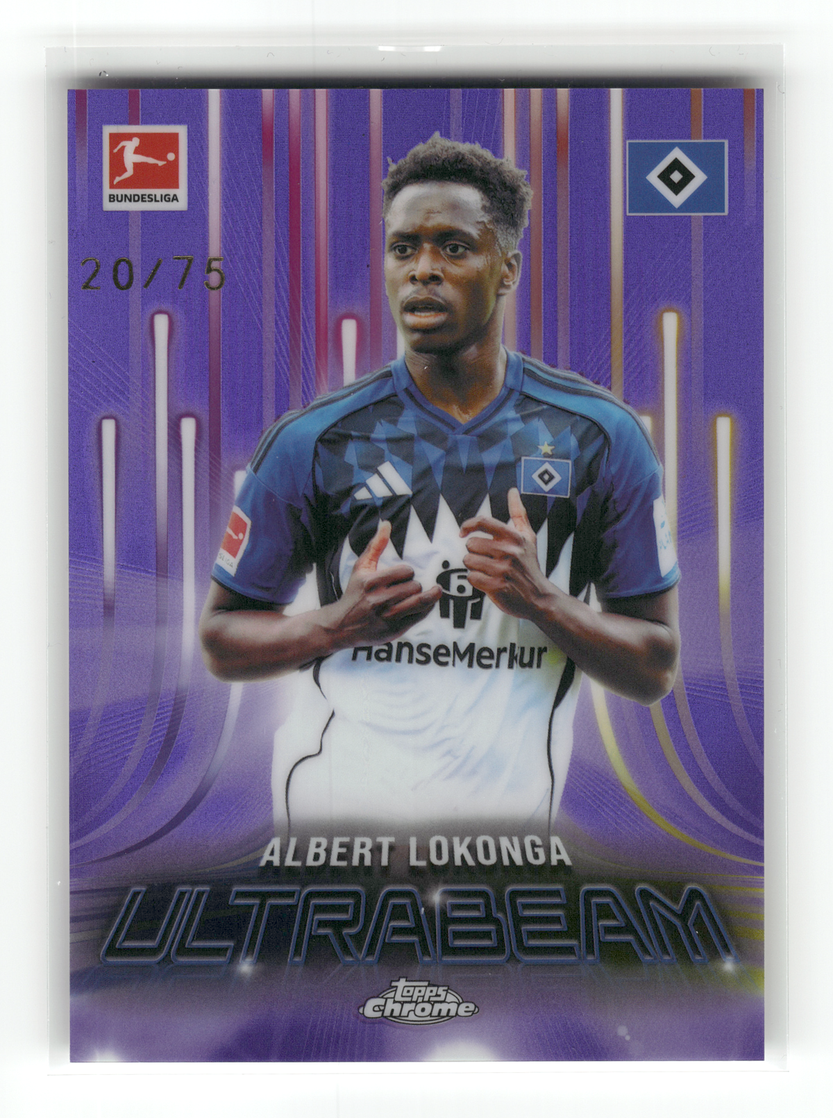 Fußball Albert Lokonga - 2025-26 Topps Chrome Bundesliga - Ultrabeam Purple /75 - Hamburger SV #UB-5 Trading Card Original