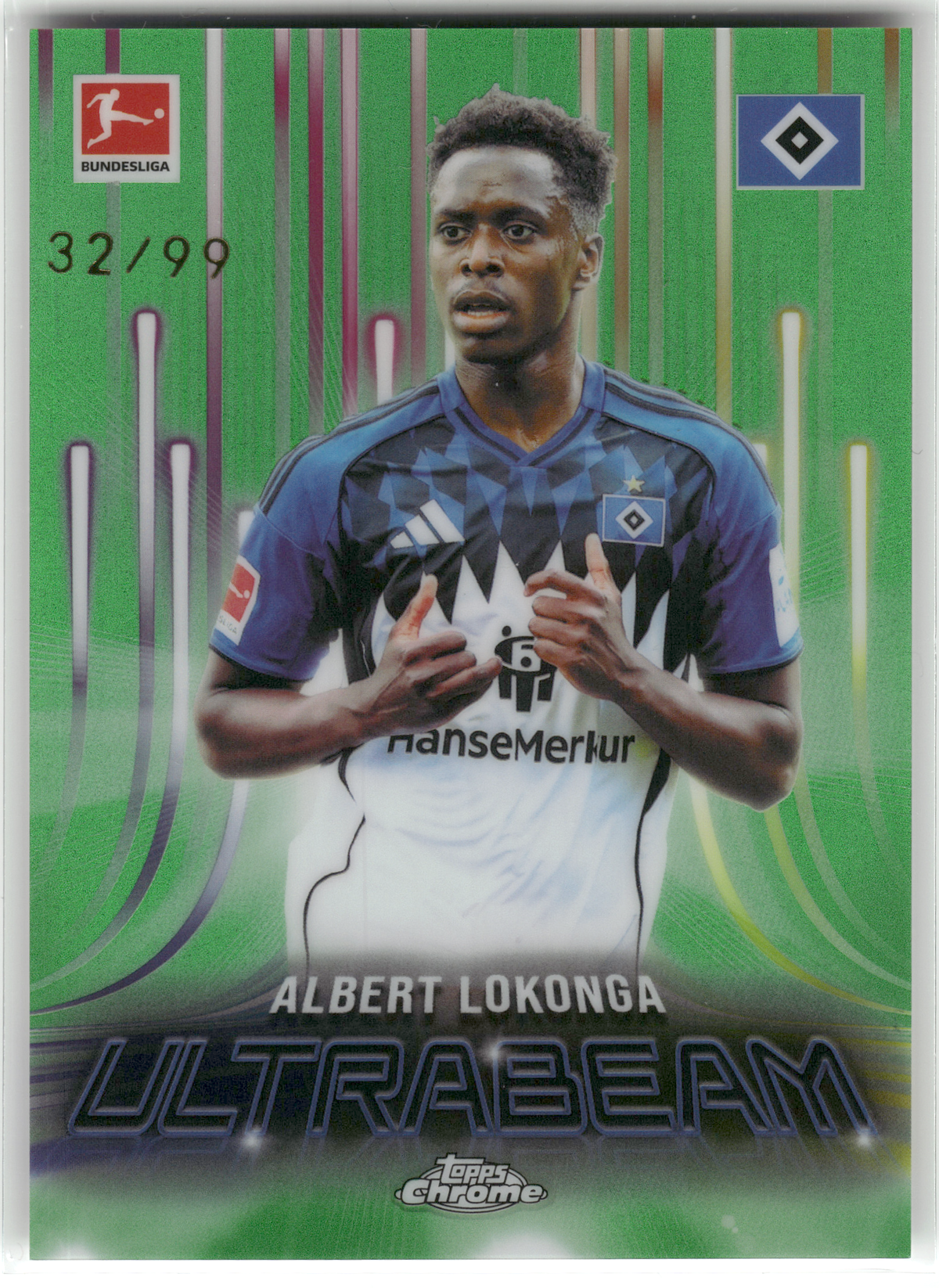 Fußball Albert Lokonga - 2025-26 Topps Chrome Bundesliga - Green Ultrabeam /99 - Hamburger SV #UB-5 Trading Card Original
