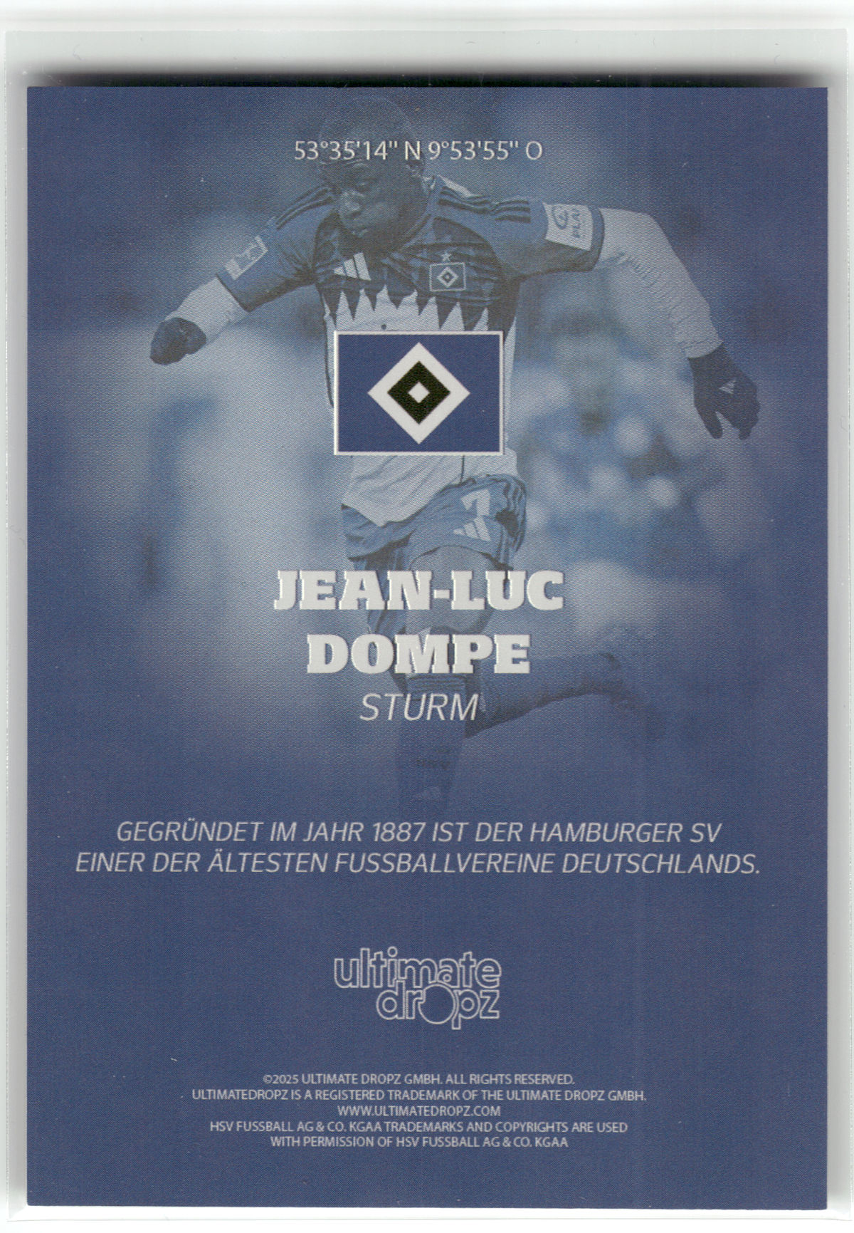 Fußball Jean-Luc Dompe - 2025 Ultimate Dropz HSV - /138 - Hamburger SV Trading Card Original