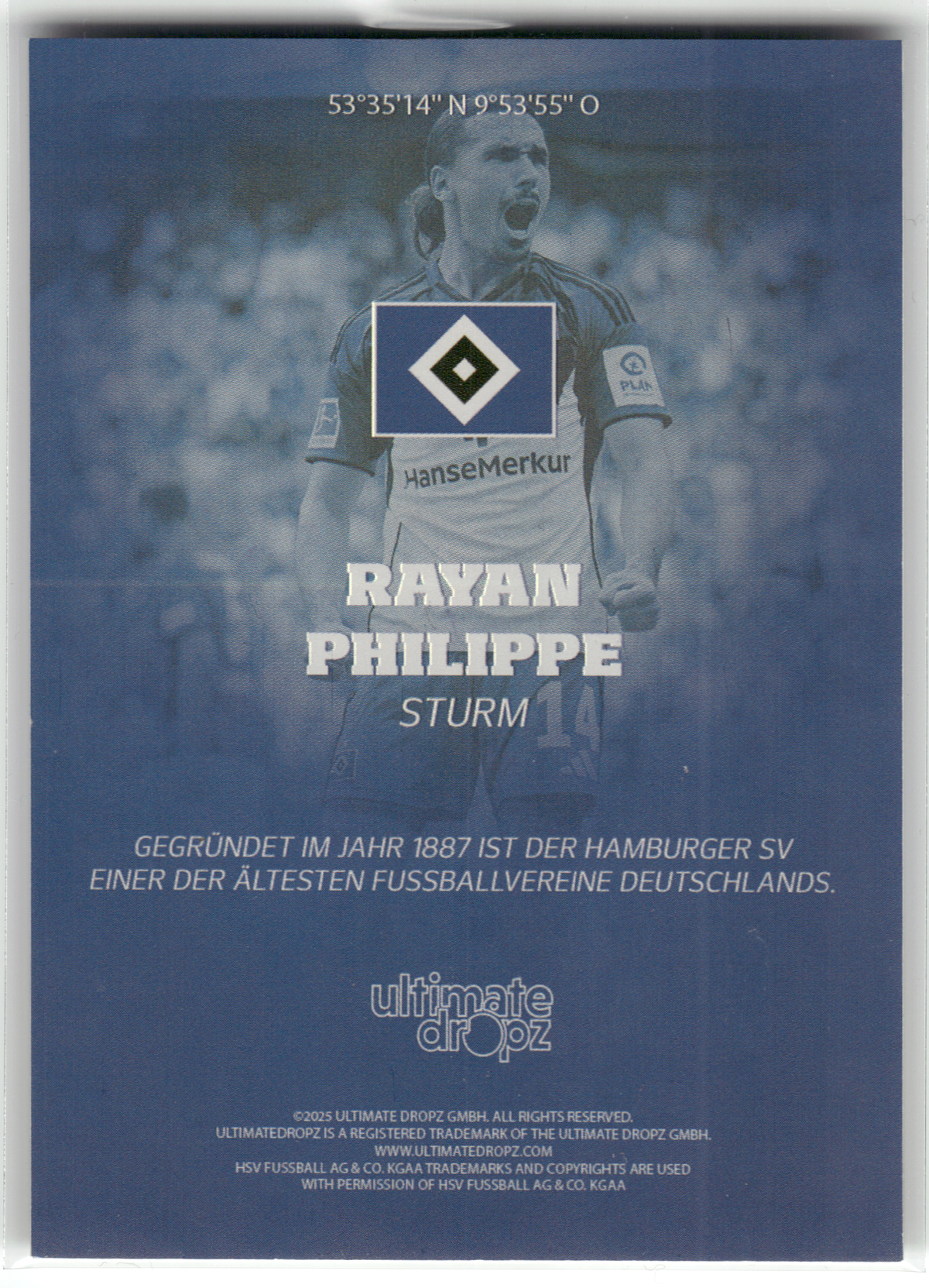 Fußball Rayan Philippe - 2025 Ultimate Dropz HSV - /138 - Hamburger SV Trading Card Original