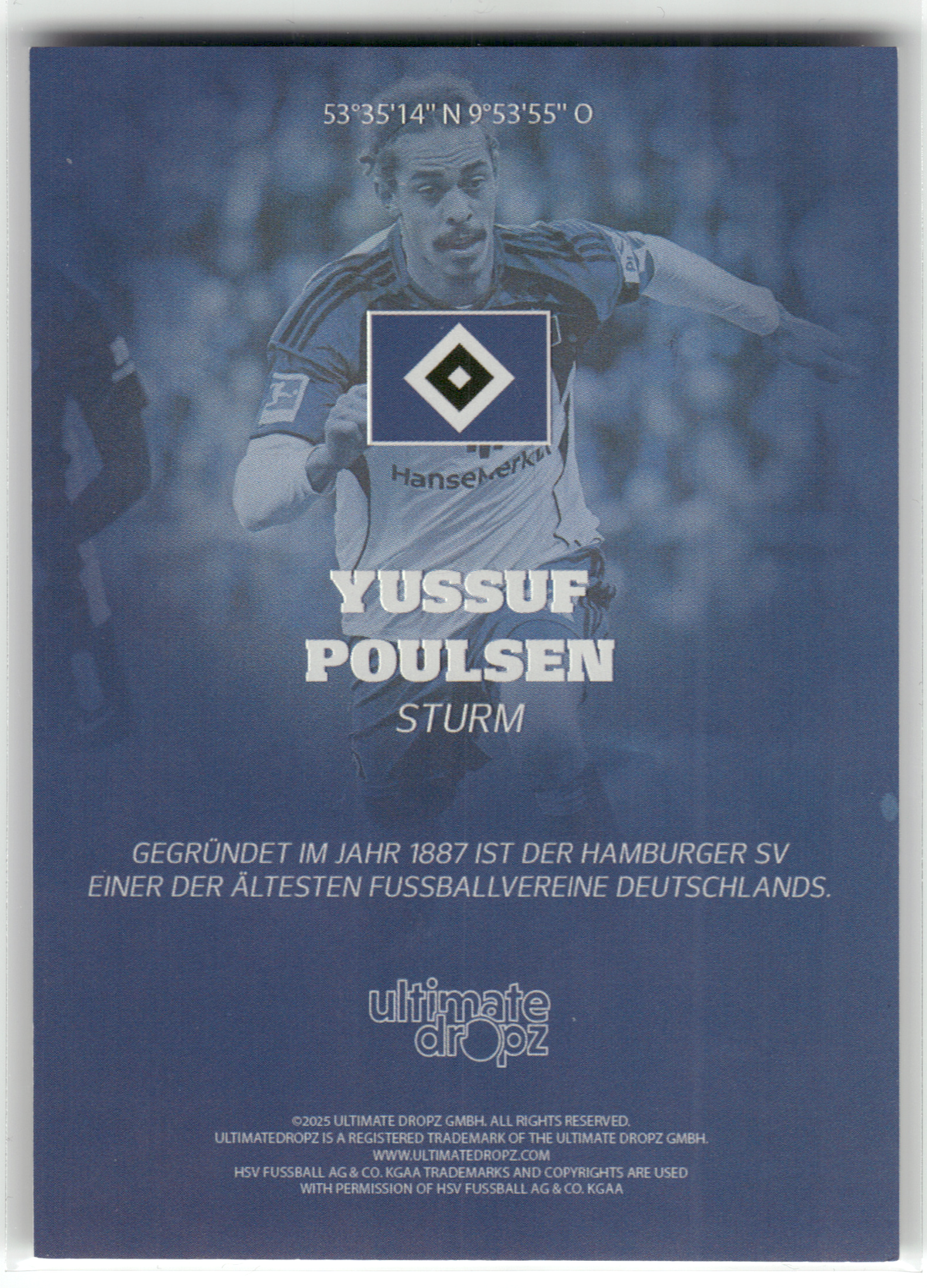 Fußball Yussuf Poulsen - 2025 Ultimate Dropz HSV - /138 - Hamburger SV Trading Card Original