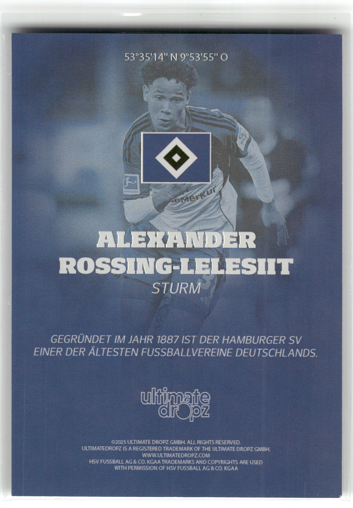 Fußball Alexander Rossing-Lelesiit - 2025 Ultimate Dropz HSV - /138 - Hamburger SV Trading Card Original