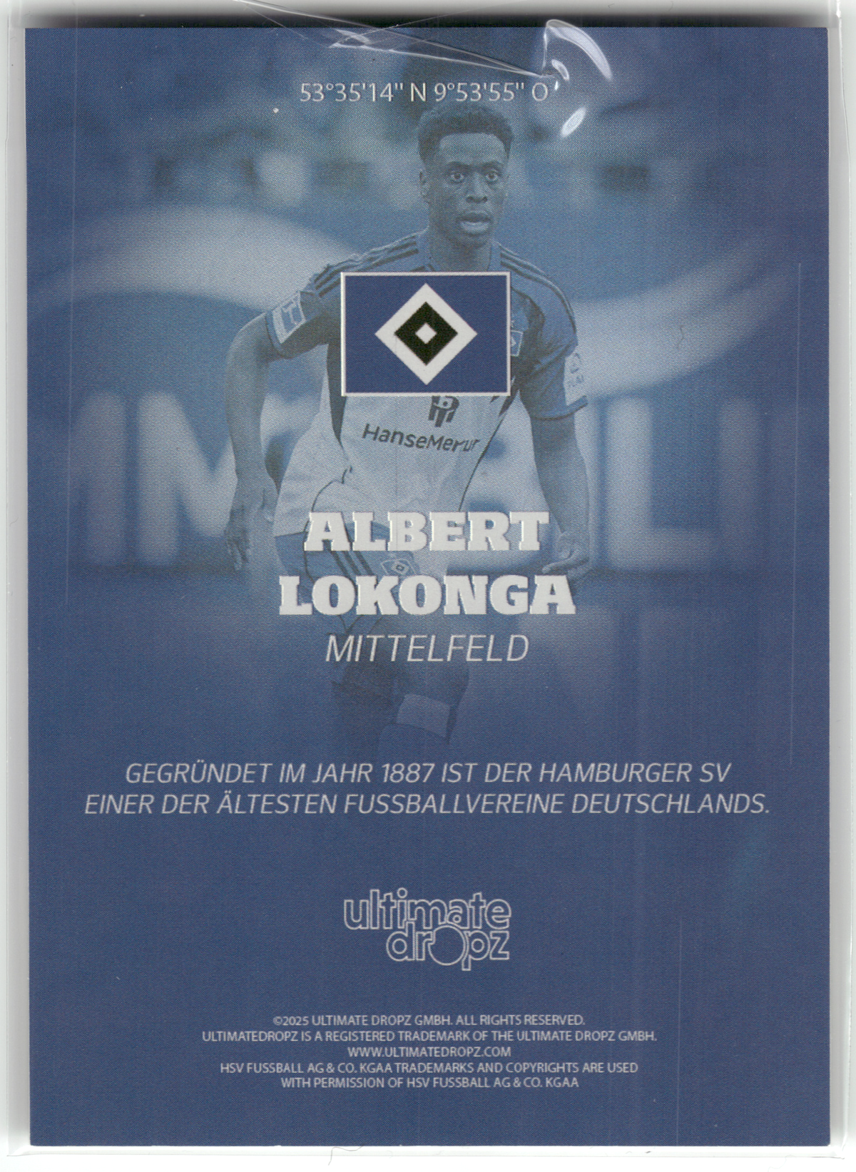 Fußball Albert Lokonga - 2025 Ultimate Dropz HSV - /138 - Hamburger SV Trading Card Original
