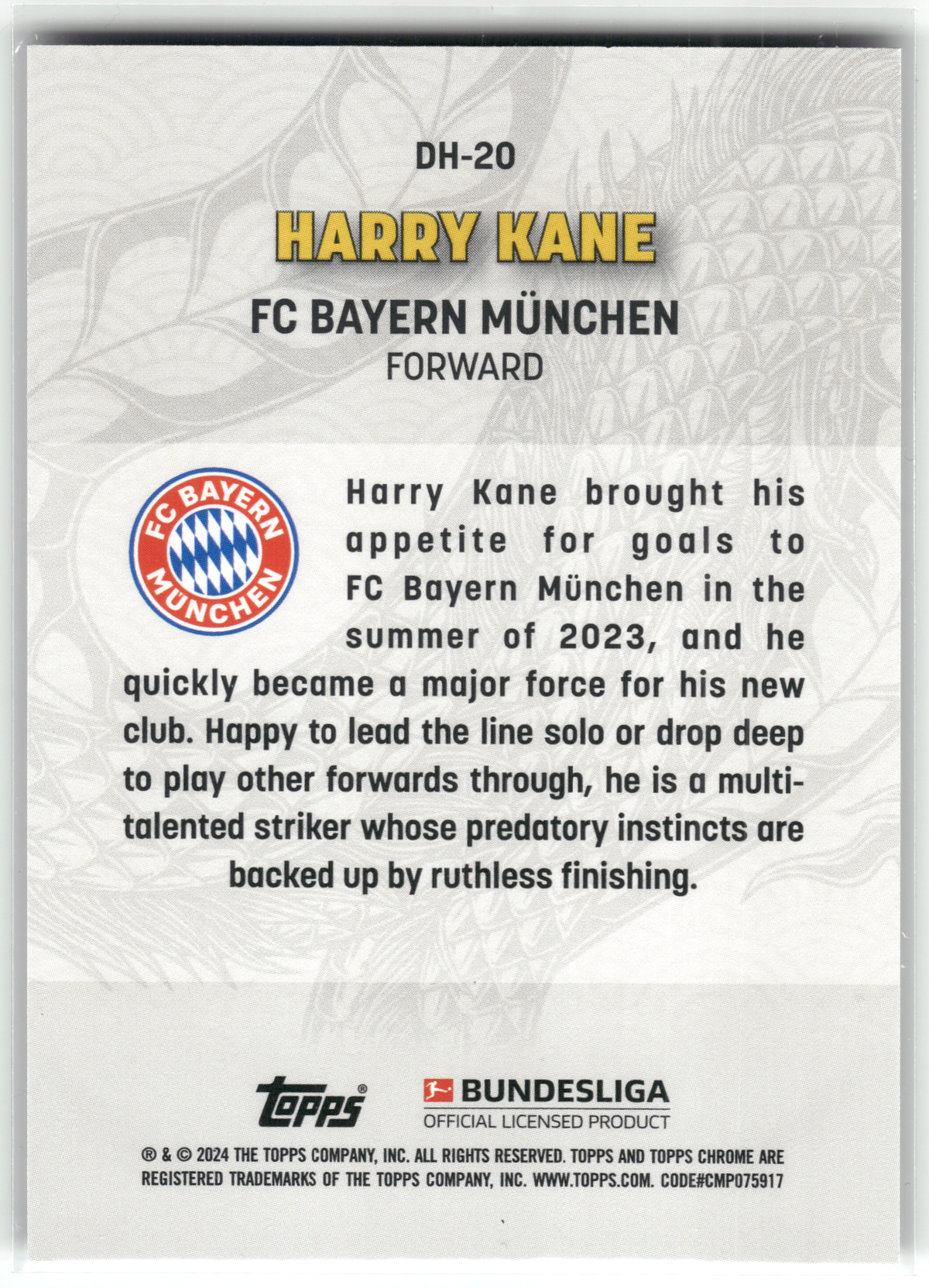 Fußball Harry Kane - 2024-25 Topps Chrome Bundesliga - Dragonheart Purple 10/15 - FC Bayern München #DH-20 Trading Card Original