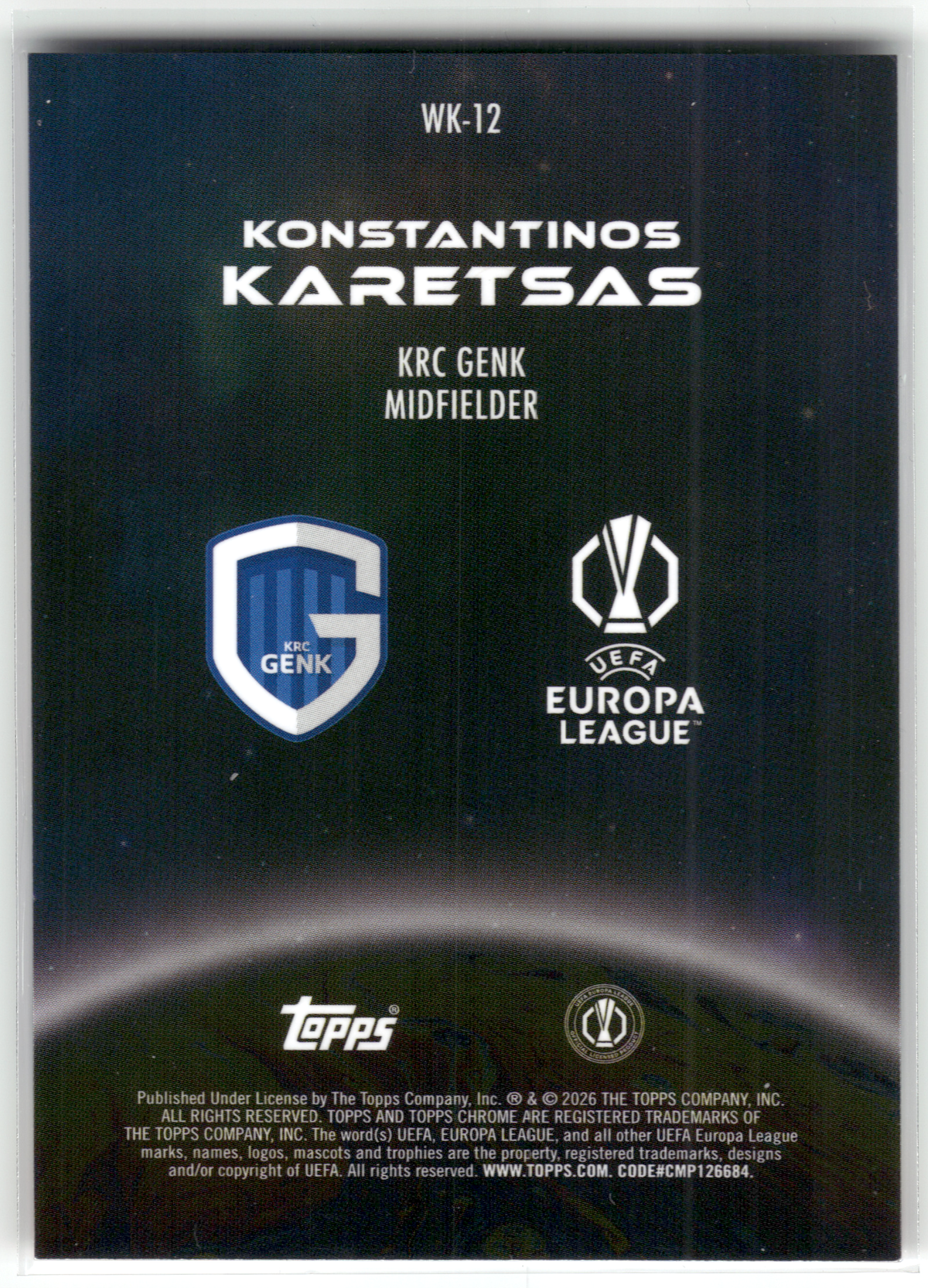 Fußball Konstantinos Karetsas Rookie - 2025-26 Topps Chrome UEFA Europa League - Rookie Wonderkids /199 - KRC Genk #WK-12 Trading Card Original