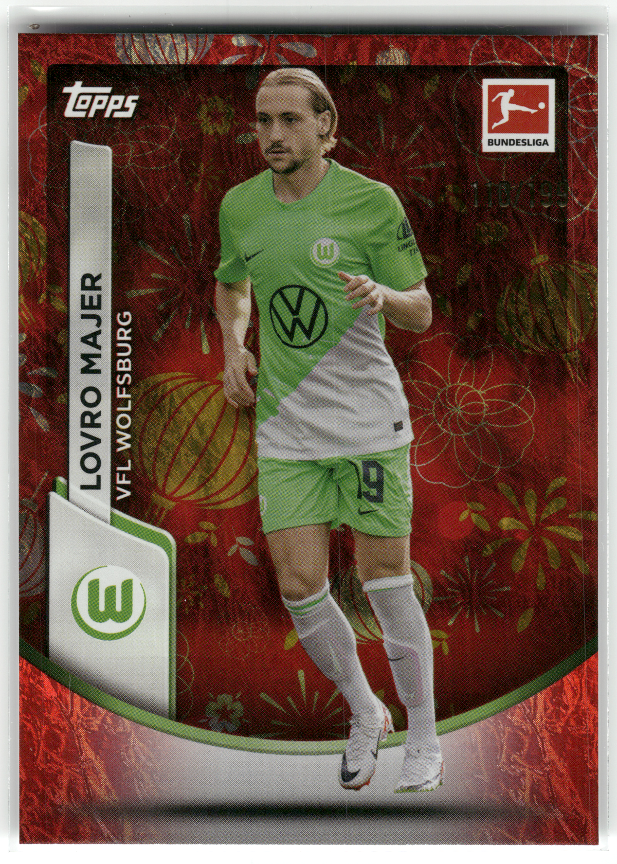 Fußball Lovro Majer - 2024 Topps Chrome Bundesliga - Asia Red /199 - VFL Wolfsburg #94 Trading Card Original