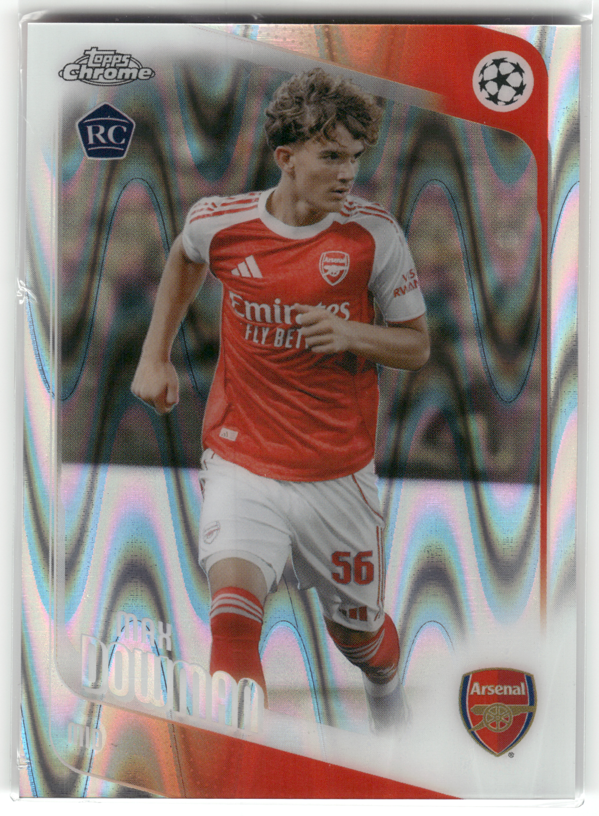Fußball Max Dowman Rookie - 2025-26 Topps Chrome UEFA CL - Ray Wave Rookie - Arsenal FC #57 Trading Card Original