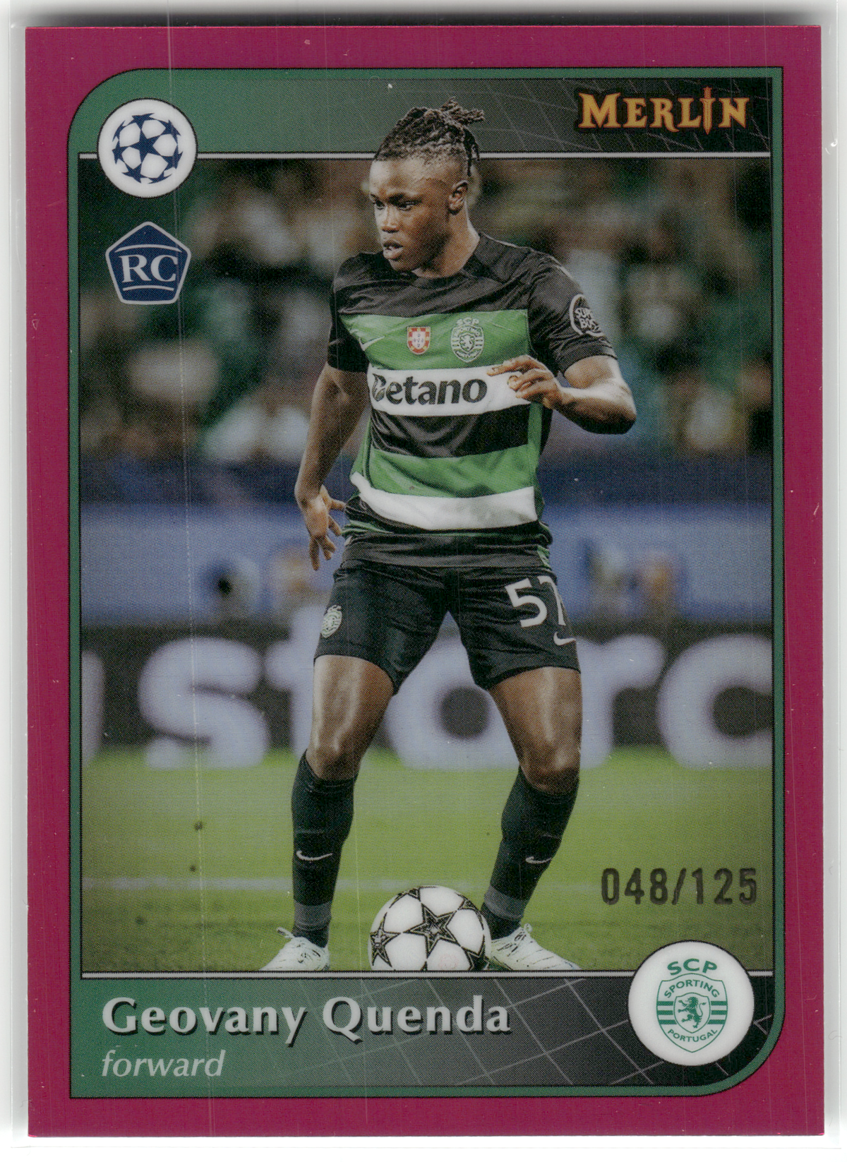 Fußball Geovany Quenda Rookie - 2024-25 Topps Merlin UEFA CL - Purple /125 - Sporting Clube de Portugal #57 Trading Card Original