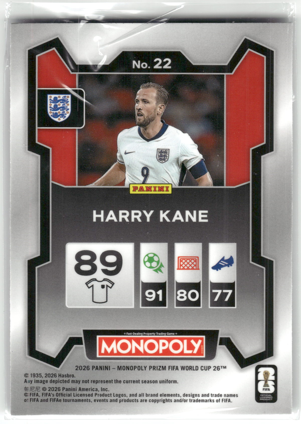 Fußball Harry Kane - 2026 Panini Monopoly Prizm FIFA World Cup 26 - England #22 Trading Card Original