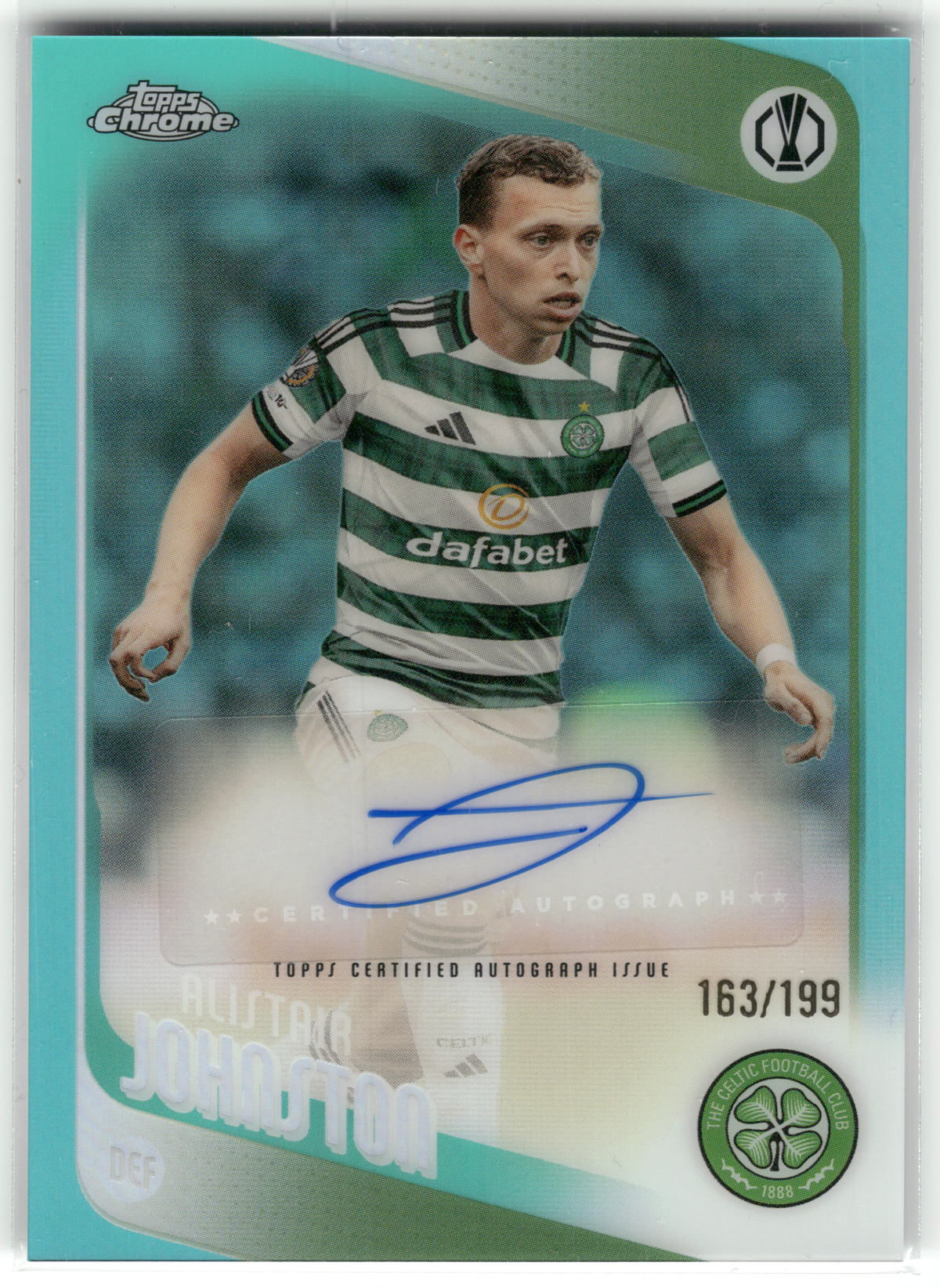 Fußball Alistair Johnston - 2025-26 Topps Chrome UEFA UCC 2025/26 - True Aqua Auto /199 - Celtic FC #CA-AJ Trading Card Original