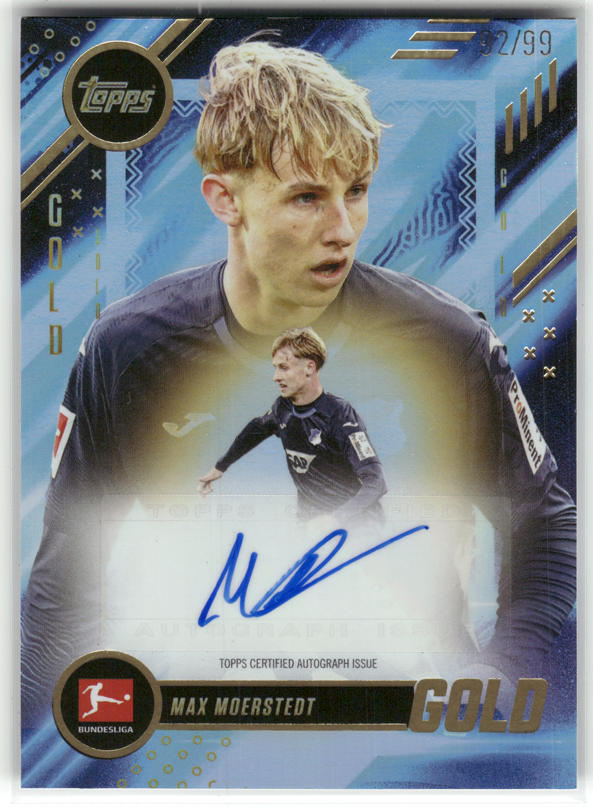 Fußball Max Moerstedt - 2025-26 Topps Bundesliga Gold - True Blue Auto /99 - TSG Hoffenheim Trading Card Original