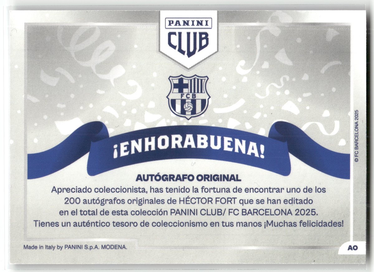Fußball Héctor Fort - Panini Club FC Barcelona 2025 - Autograph - FC Barcelona #AO Trading Card Original