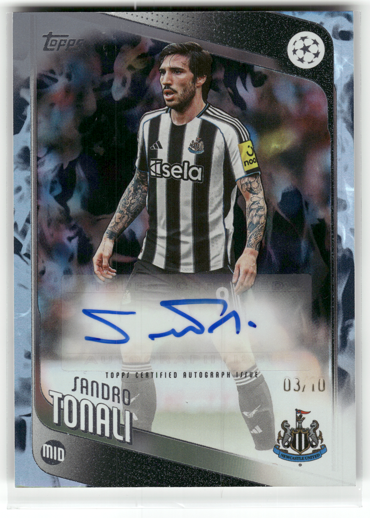 Fußball Sandro Tonali - 2025-26 Topps UEFA UCC 2025/26 - Black  Refractor Auto /10 - Newcastle United #BA-ST Trading Card Original