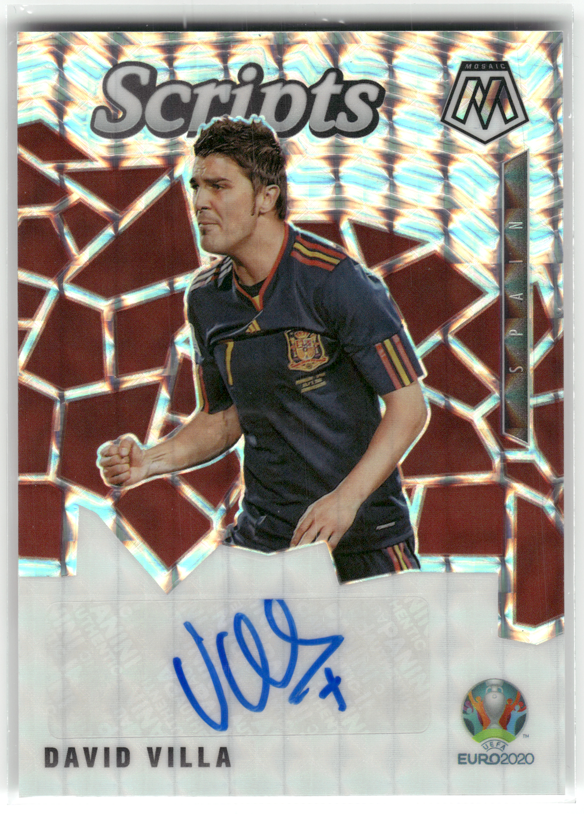 Fußball David Villa - 2021 Panini Mosaic UEFA Euro Soccer - Scripts Auto Prizm - Spain #SM-DV Trading Card Original