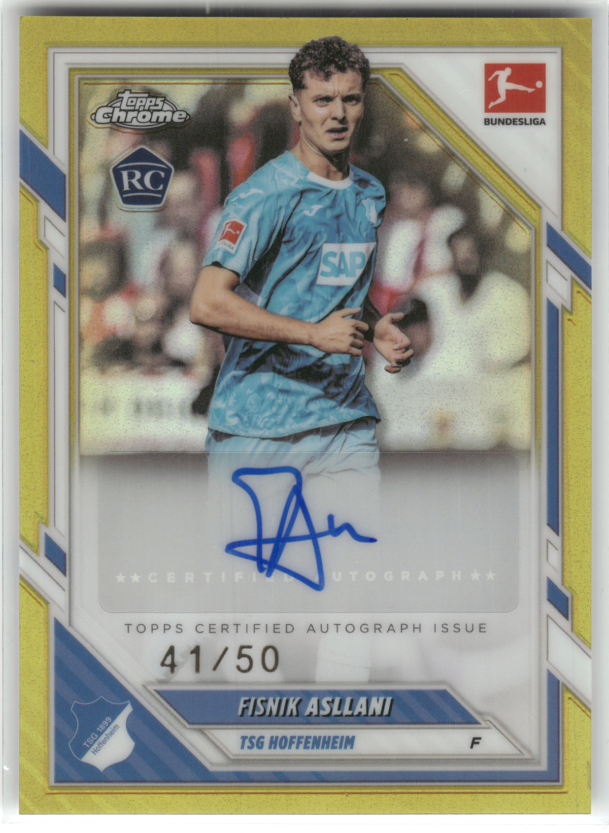 Fußball Fisnik Asllani Rookie - 2025-26 Topps Chrome Bundesliga - True Gold Rookie Auto /50 - TSG Hoffenheim #BA-FA Trading Card Original