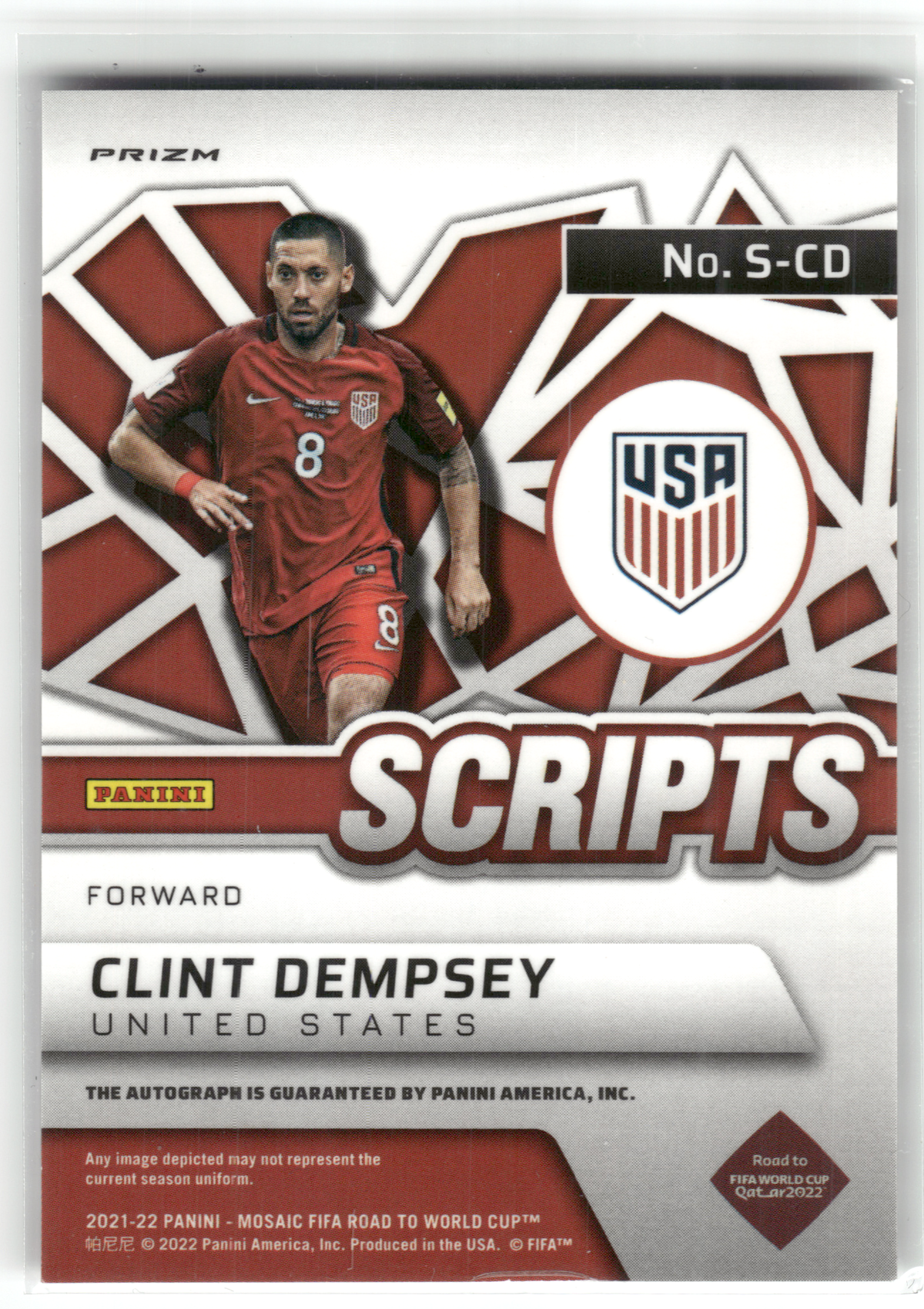 Fußball Clint Dempsey - 2021-22 Panini Mosaic FIFA Road to World Cup - Scripts Auto Prizm - United States #S-CD Trading Card Original
