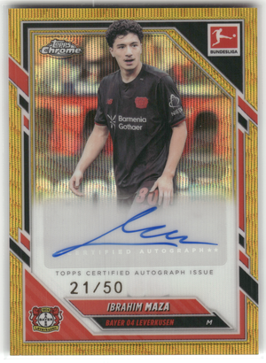Fußball Ibrahim Maza - 2025-26 Topps Chrome Bundesliga - Gold Wave Auto /50 - Bayer 04 Leverkusen #BA-IMA Trading Card Original