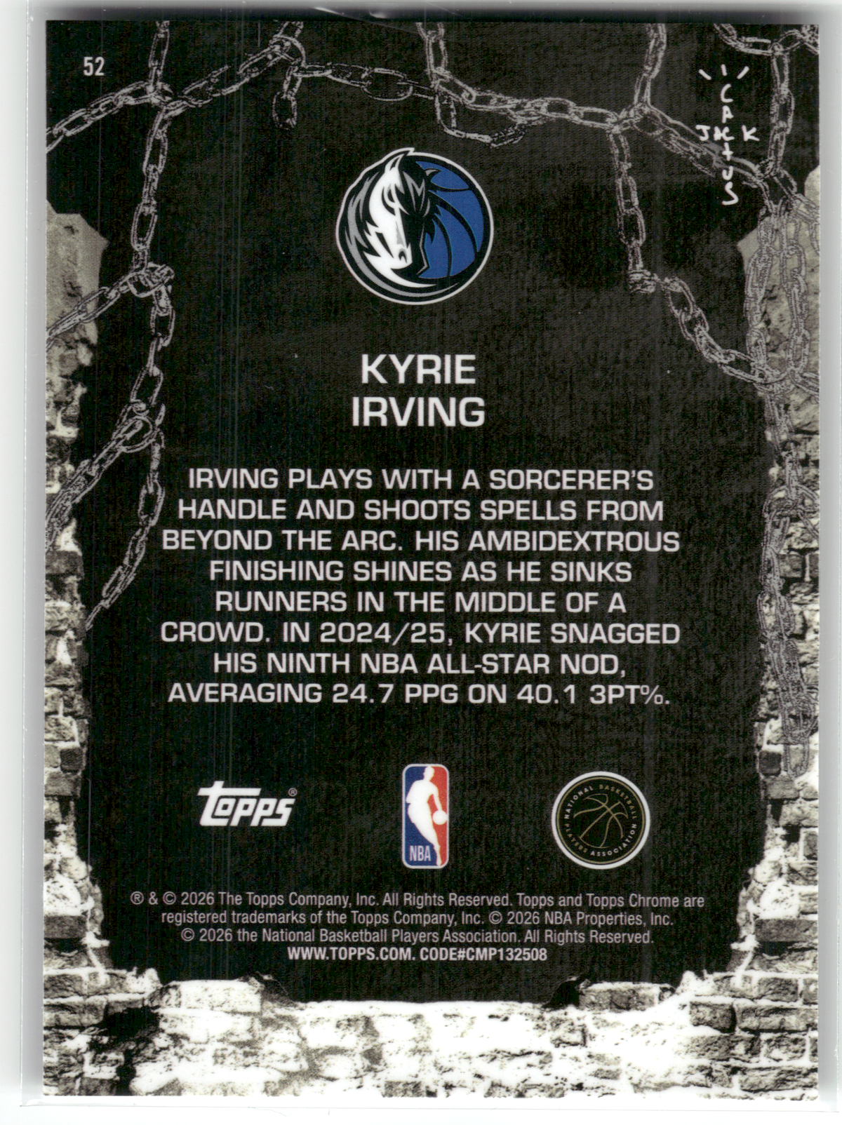 Basketball NBA Kyrie Irving - 2025-26 Topps Chrome - Caktus Jack /175 - Dallas Mavericks #52 Trading Card Original