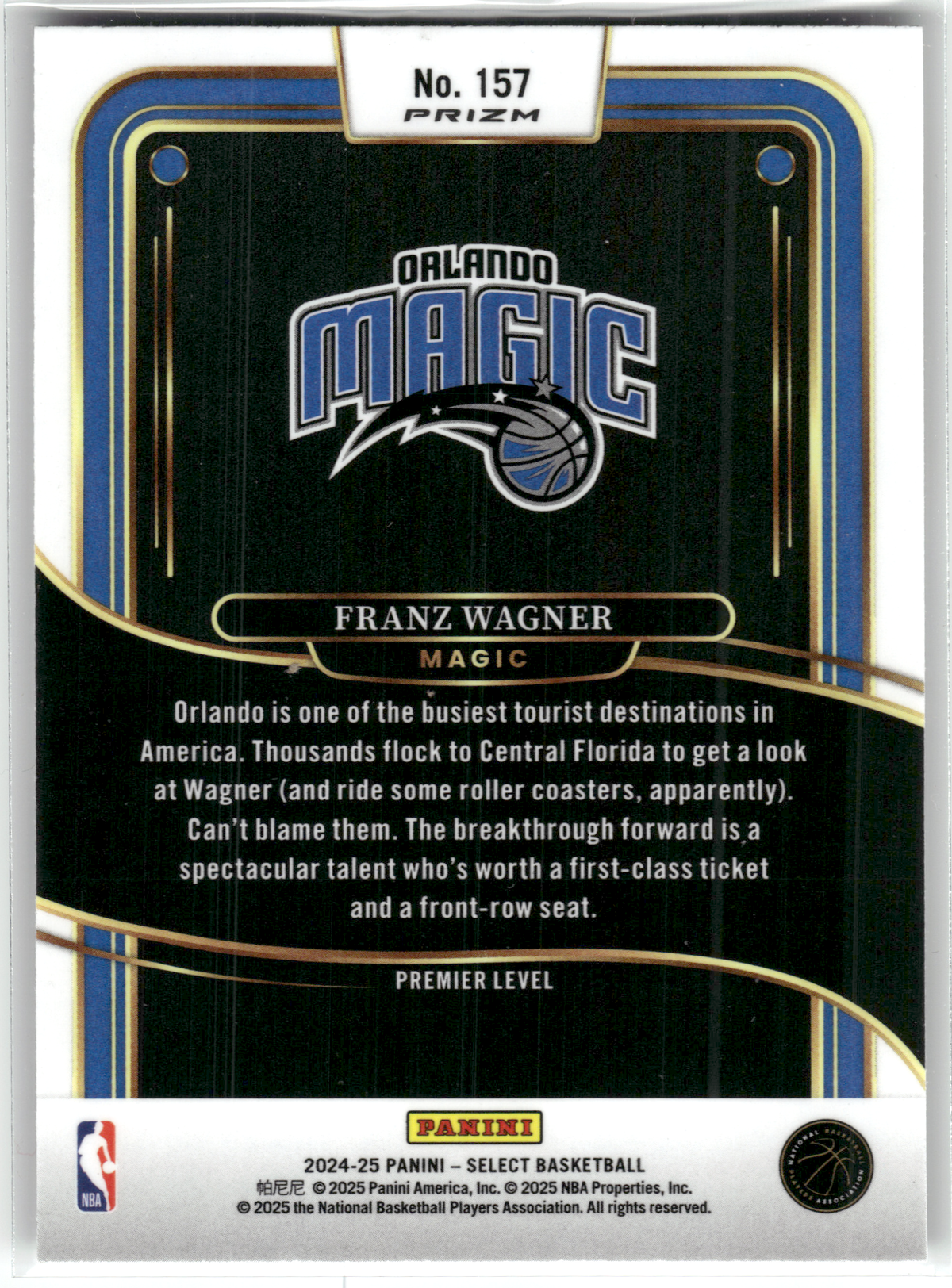 Basketball NBA Franz Wagner - 2024-25 Panini Select Basketball - Scope Prizm - Orlando Magic #157 Trading Card Original