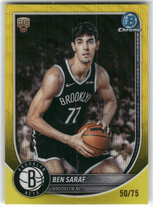 Basketball NBA Ben Saraf Rookie - 2024-25 Bowman Chrome - Yellow Rookie /75 - Brooklyn Nets #BCV-26 Trading Card Original