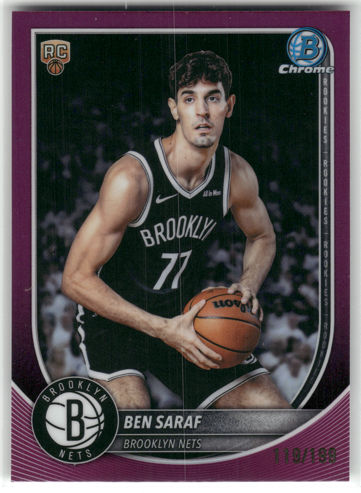 Basketball NBA Ben Saraf Rookie - 2025 Bowman Chrome - Purple Rookie /199 - Brooklyn Nets #BCV-26 Trading Card Original