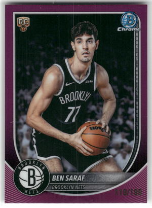 Basketball NBA Ben Saraf Rookie - 2025 Bowman Chrome - Purple Rookie /199 - Brooklyn Nets #BCV-26 Trading Card Original